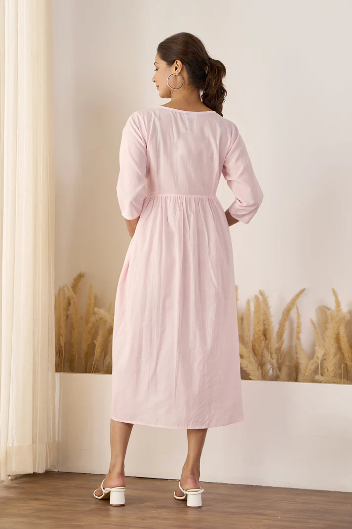 Cotton Pastel Pink Maternity Dress