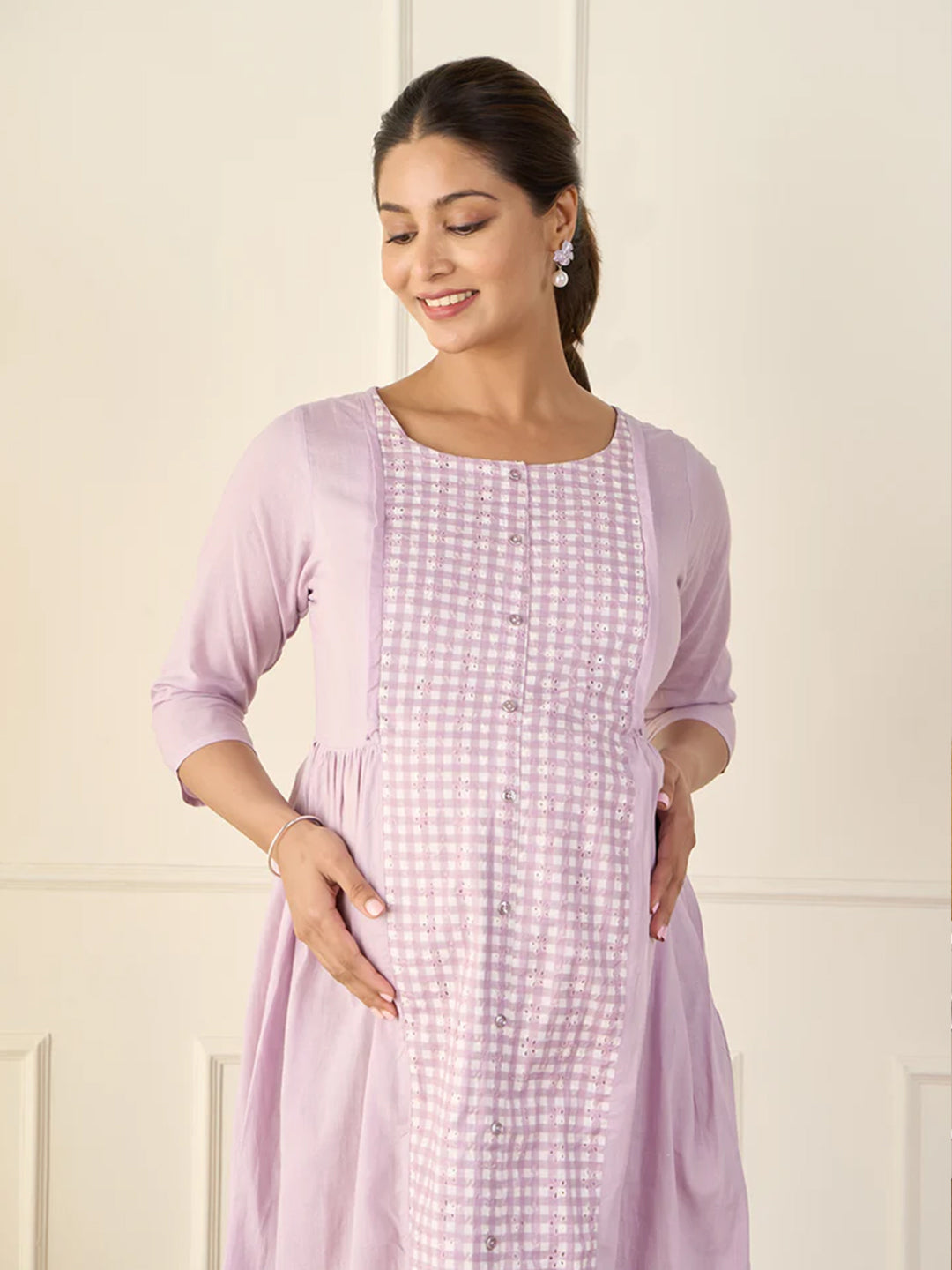 Cotton Pastel Purple Maternity Dress