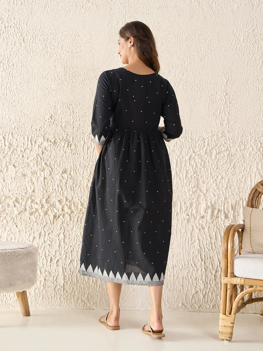 Cotton Dobby Black Maternity Dress