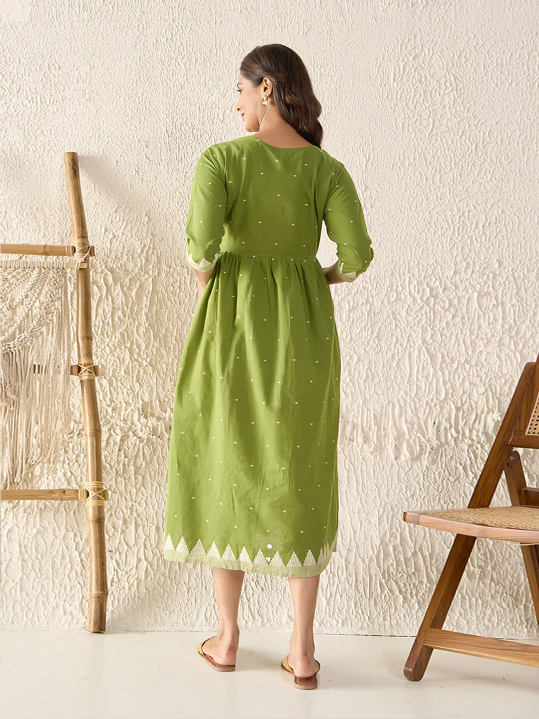 Cotton Dobby Green Maternity Dress