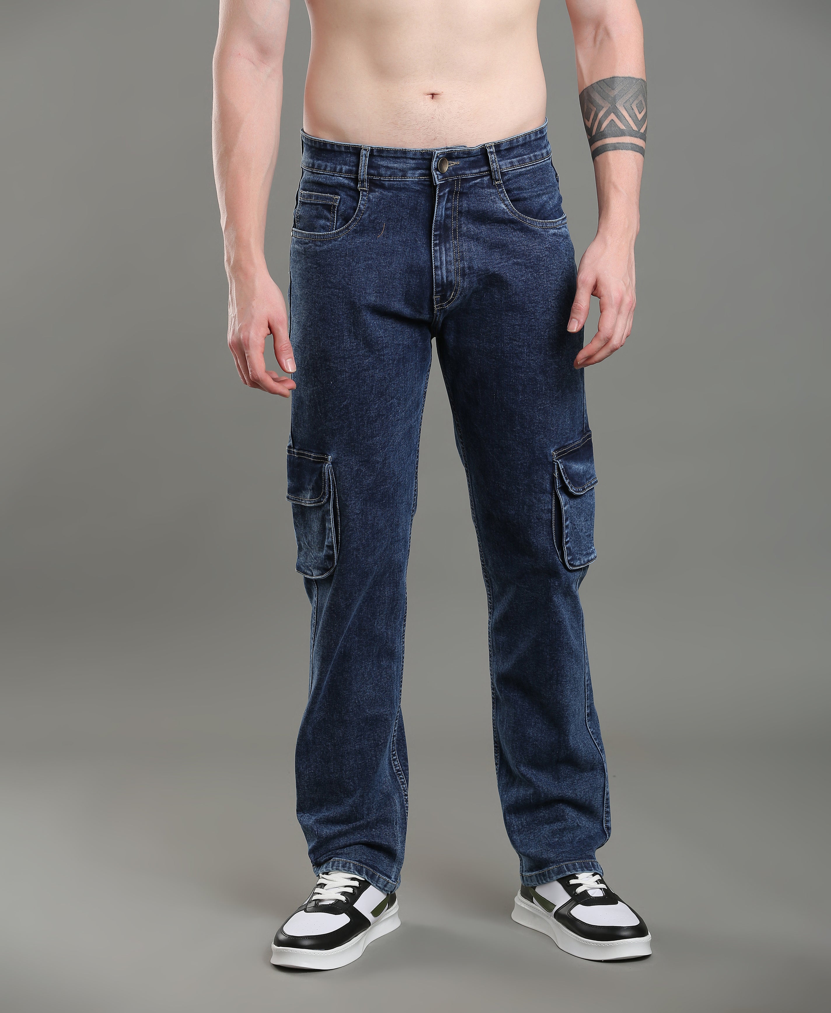 Navy Line 6-Pocket Denim Cargo For Men