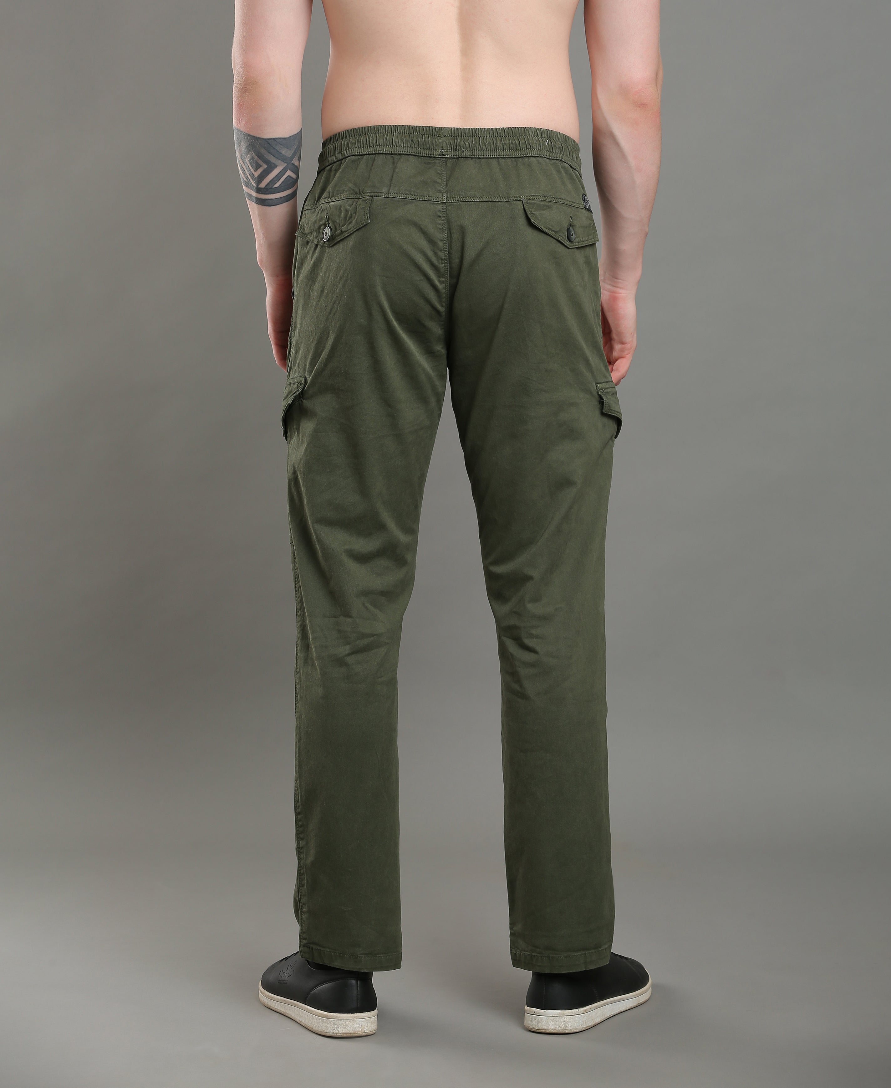 Blue Green Front 6-Pocket Twill Cargos For Men