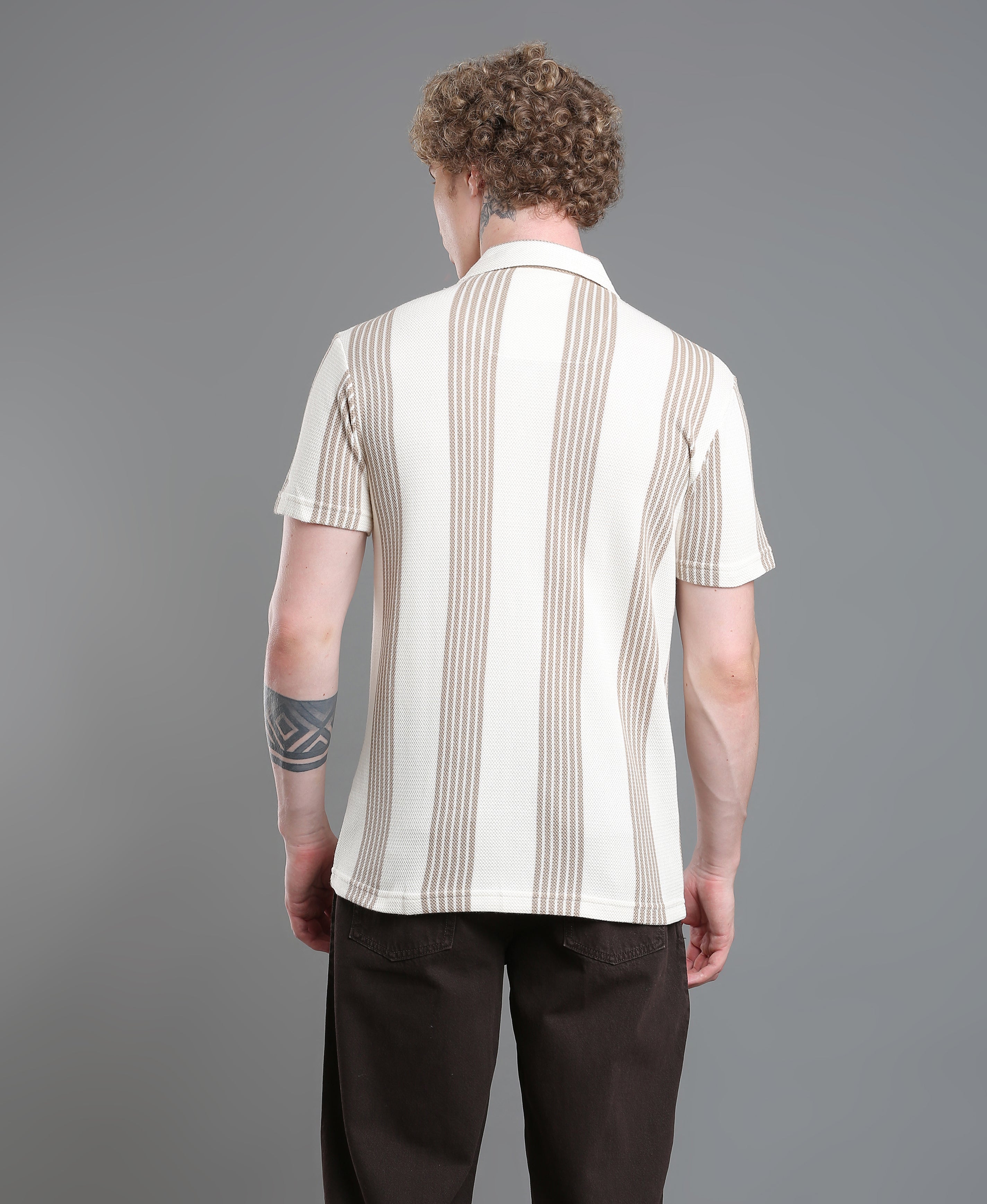 Khaki Stripe Regular Shirt For Men