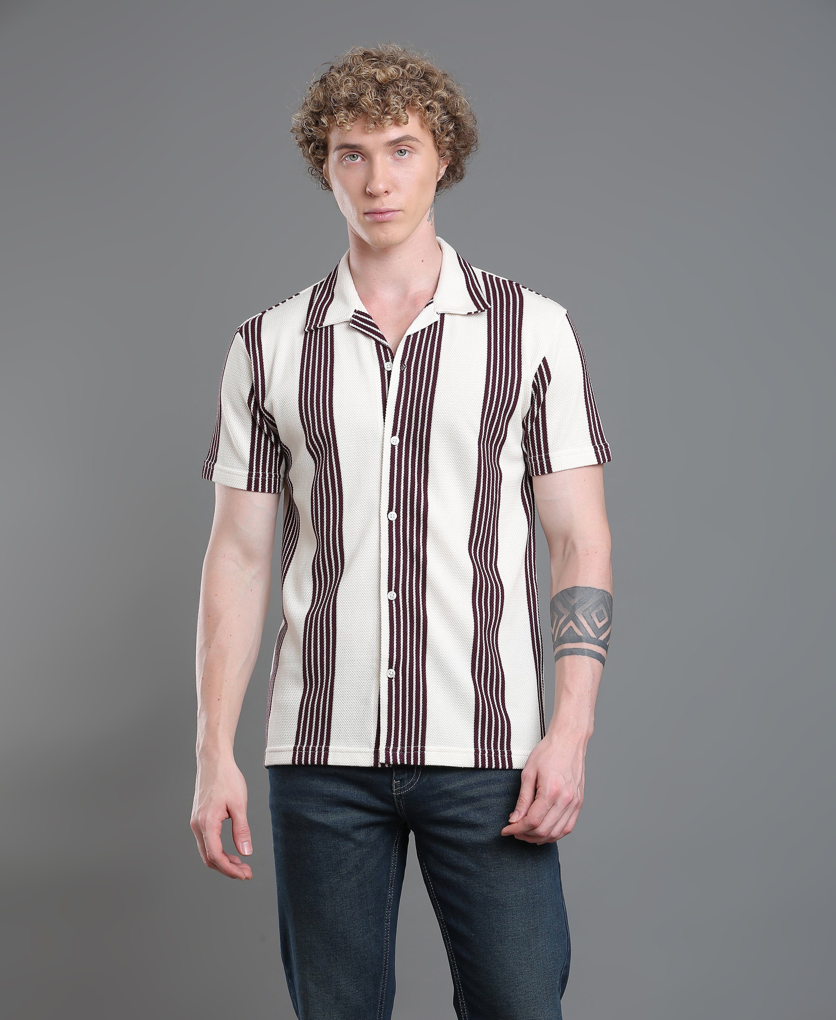 Maroon Stripe Regular Shirt For Men
