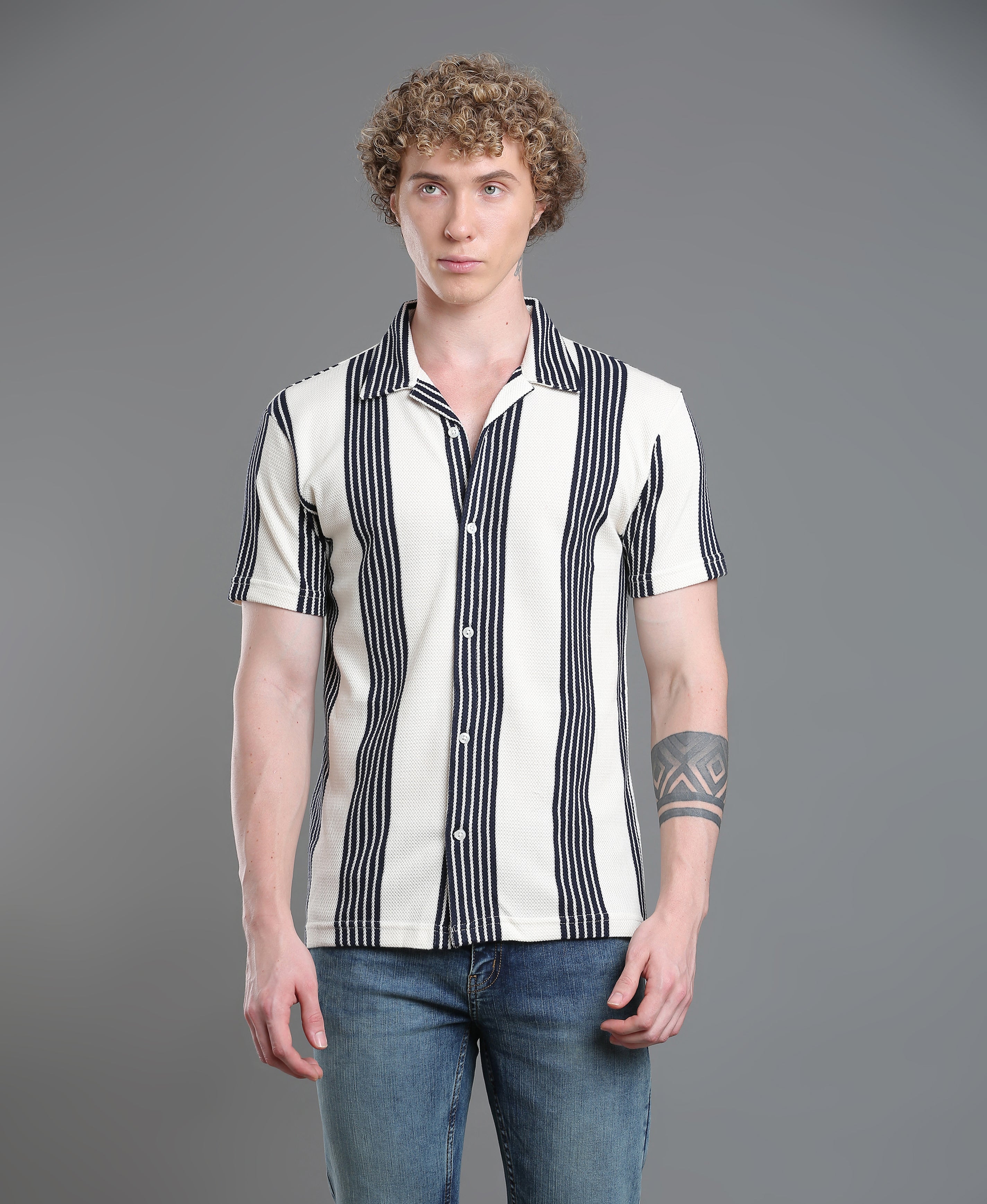 Navy Stripe Regular Shirt For Men