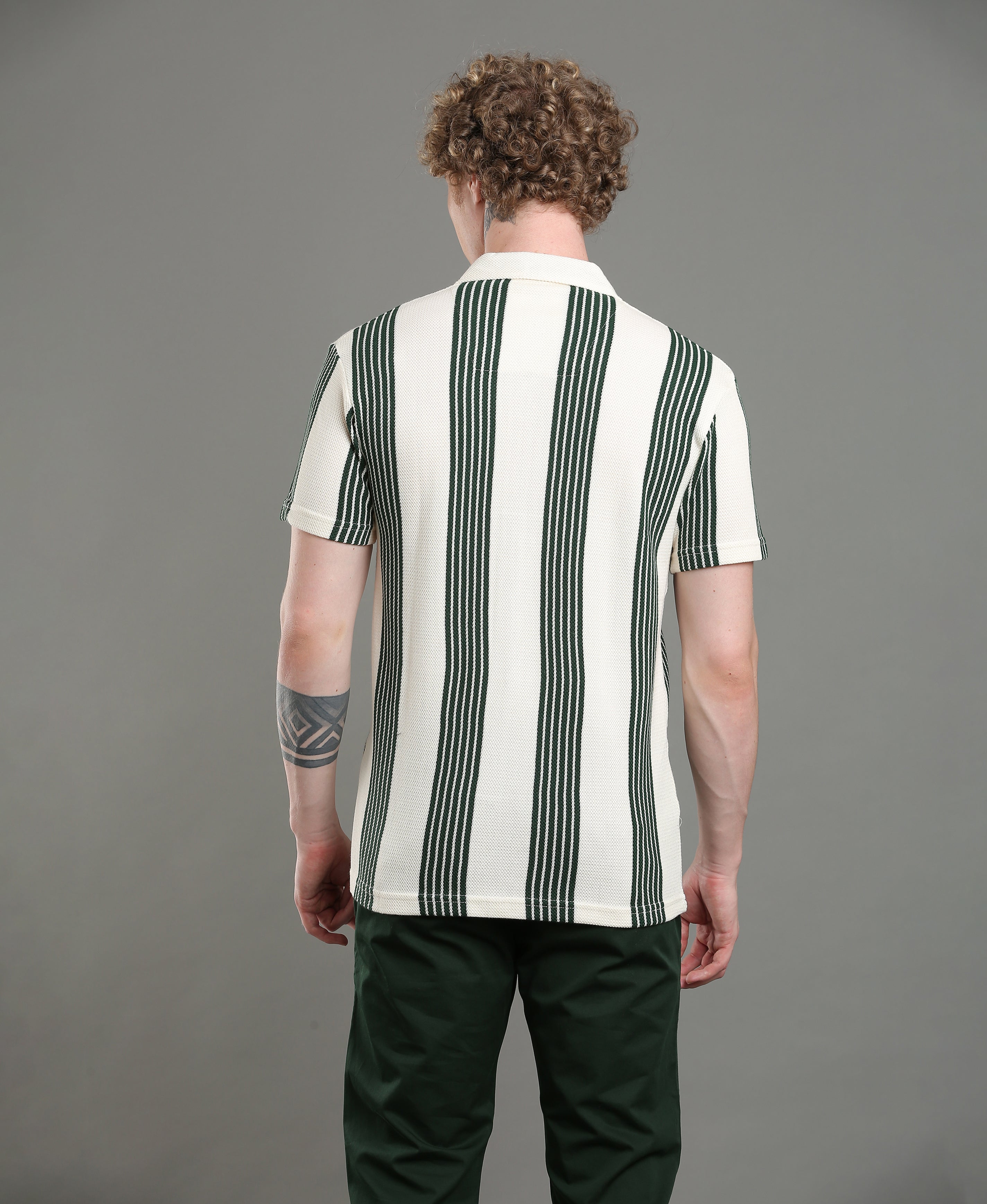 Olive Stripe Regular Shirt For Men
