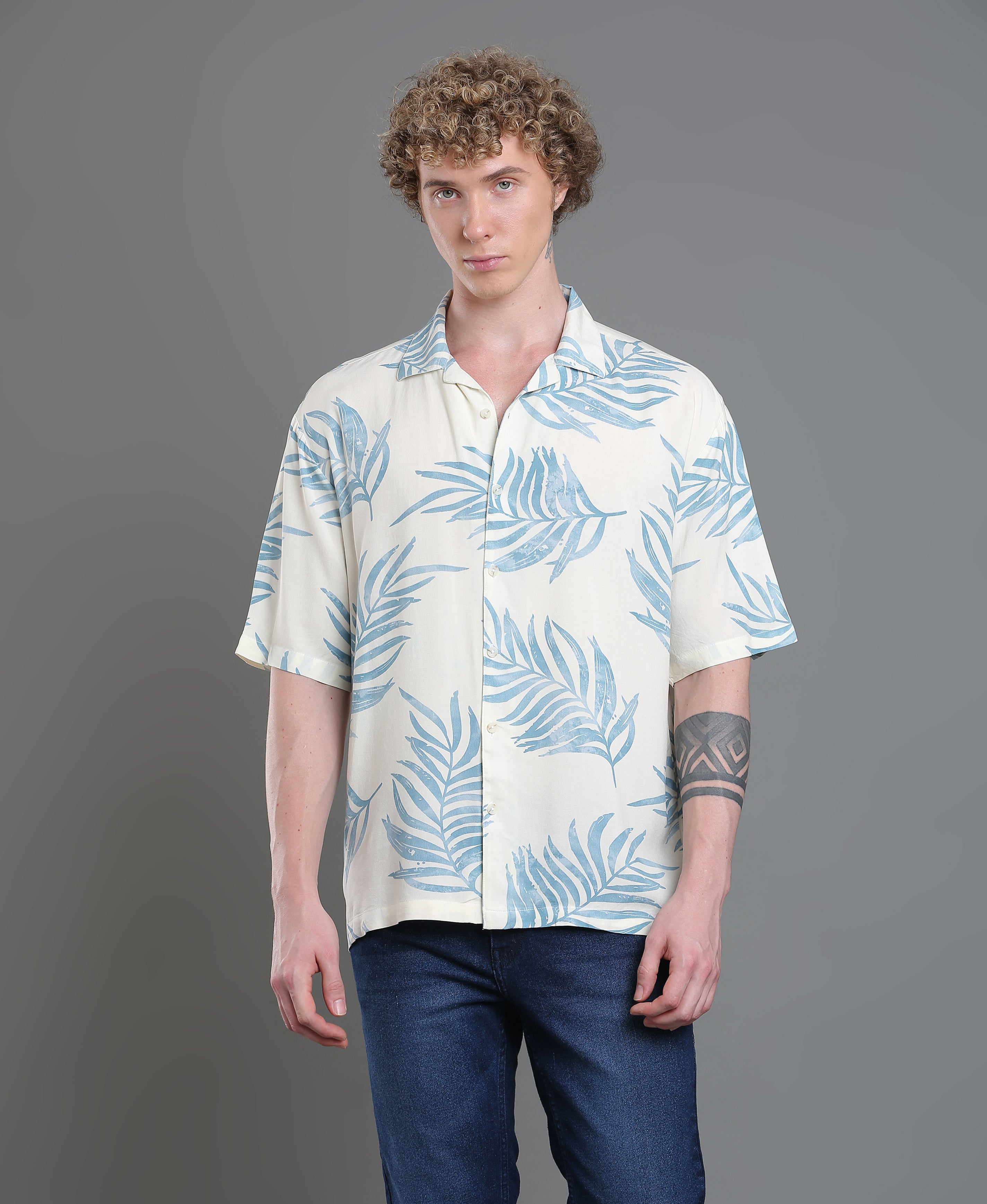 Ivory Print Regular Shirt For Men