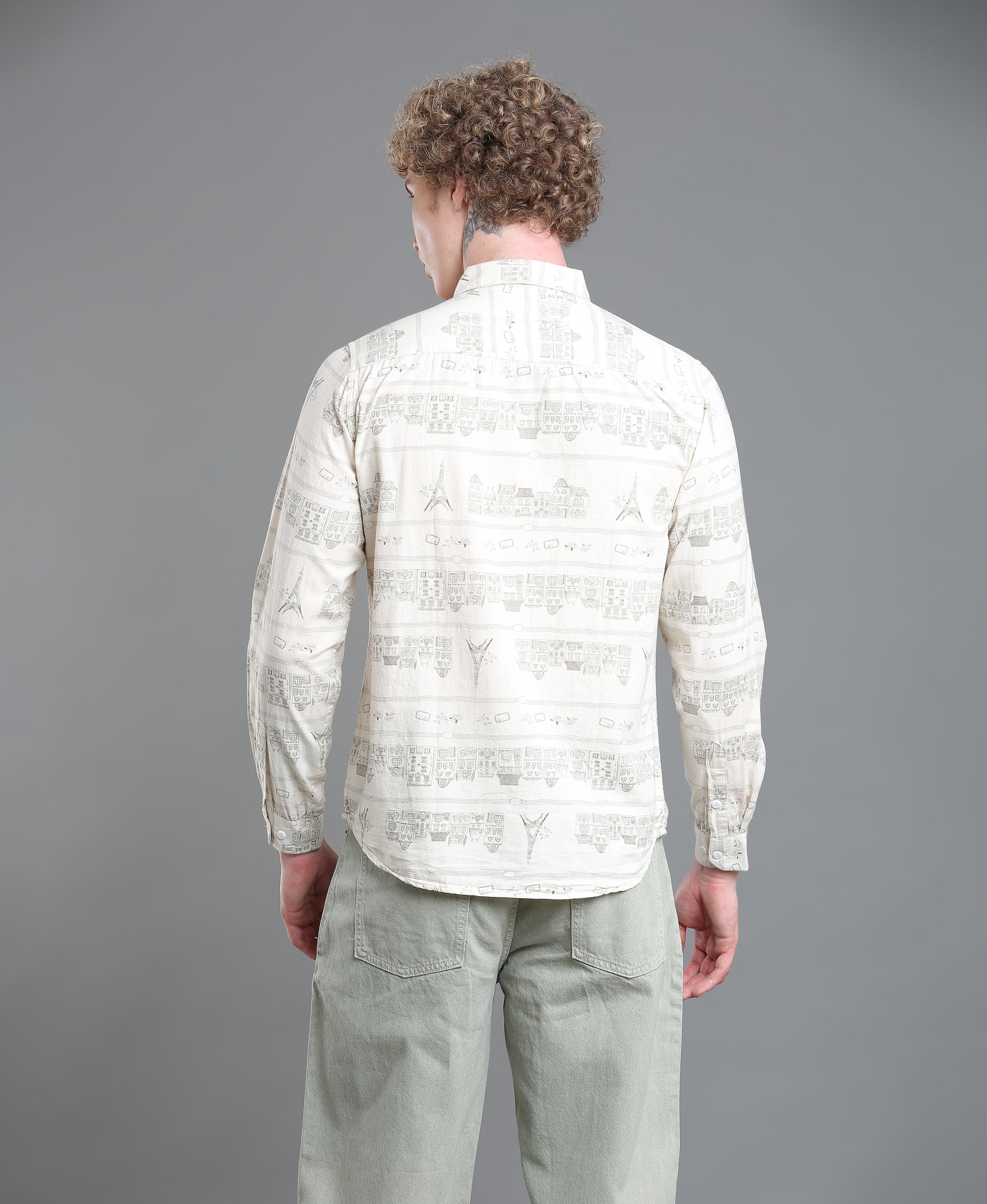 Cream Horizon Printed Shirt For Men