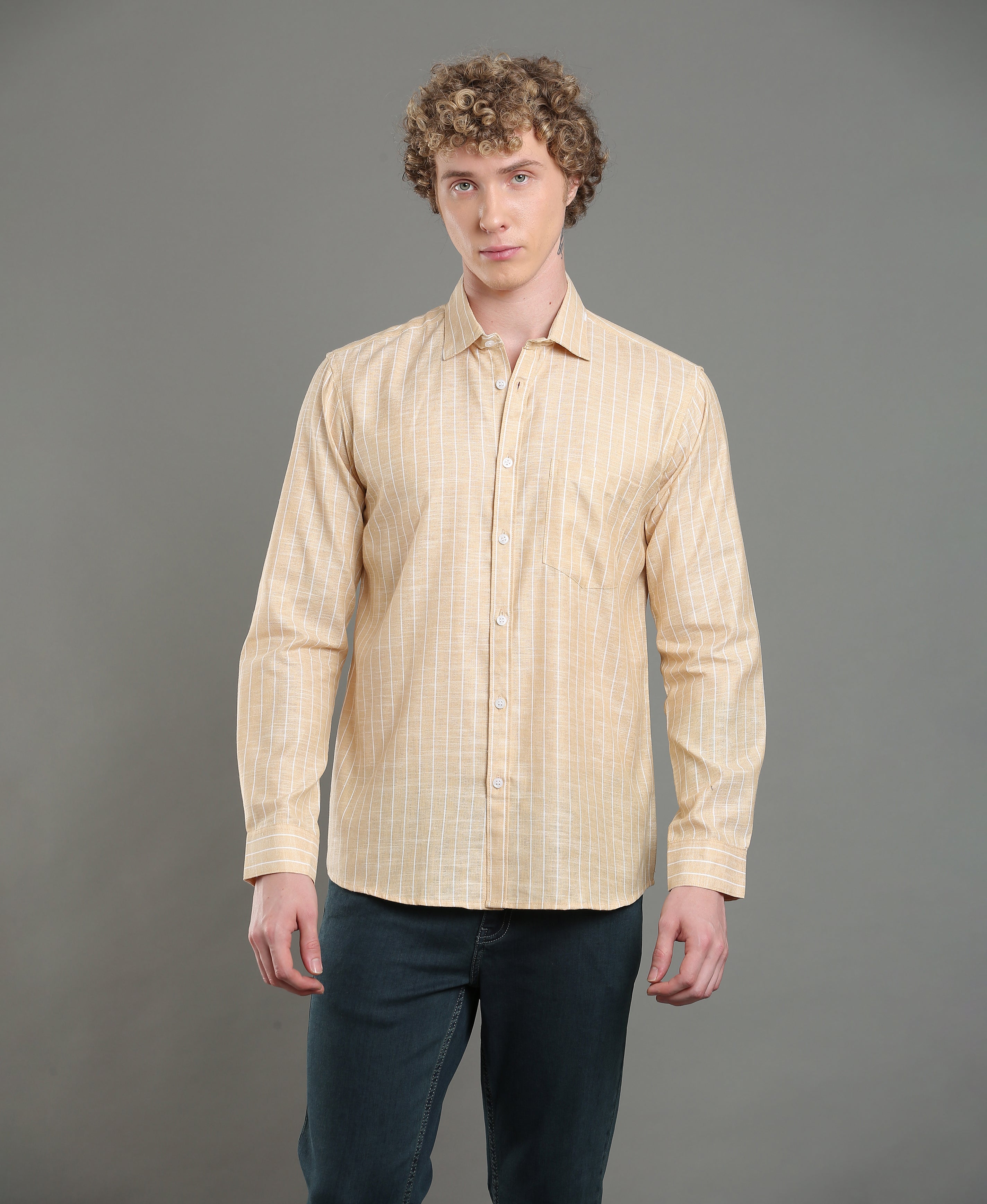 Sand Stripe Tailored Shirt For Men