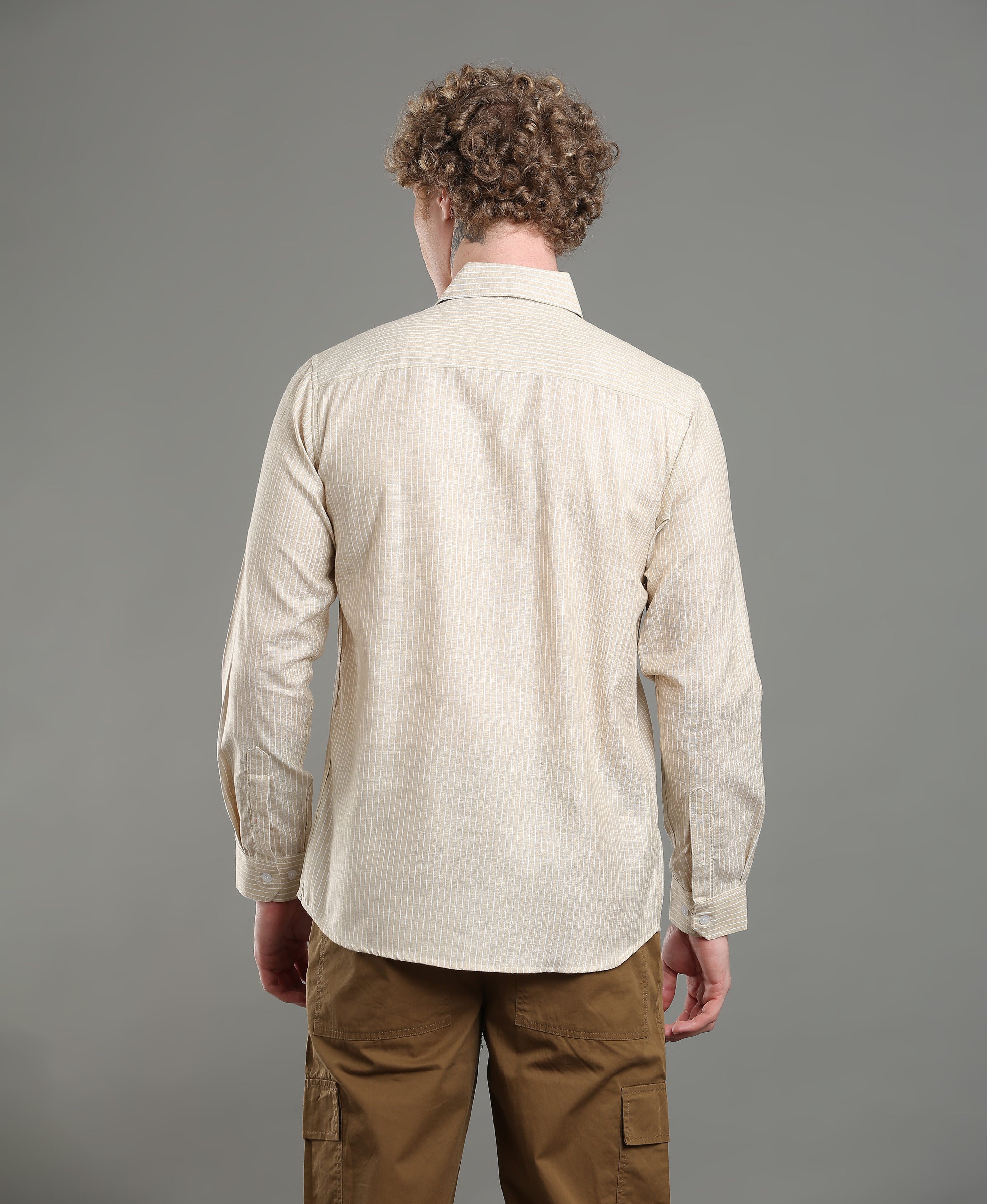 Mustard Stripe Tailored Shirt For Men