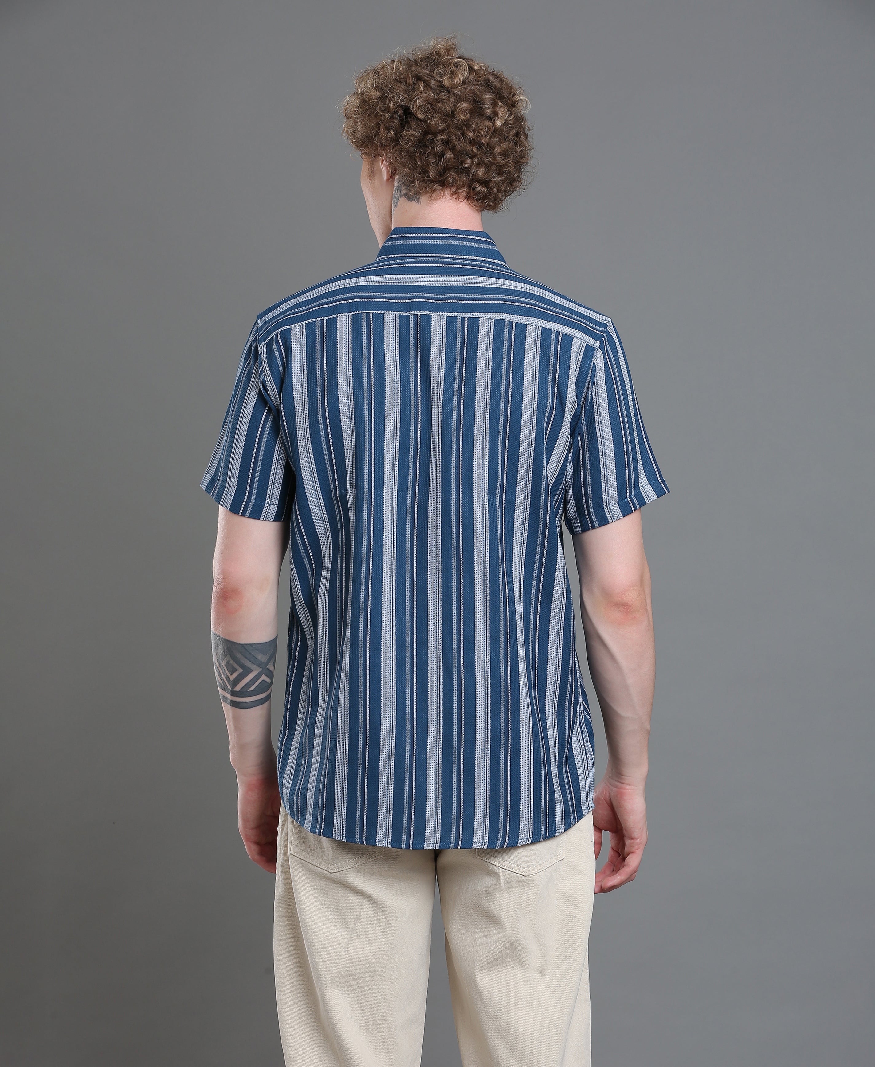 Azure Stripe Tailored Shirt For Men