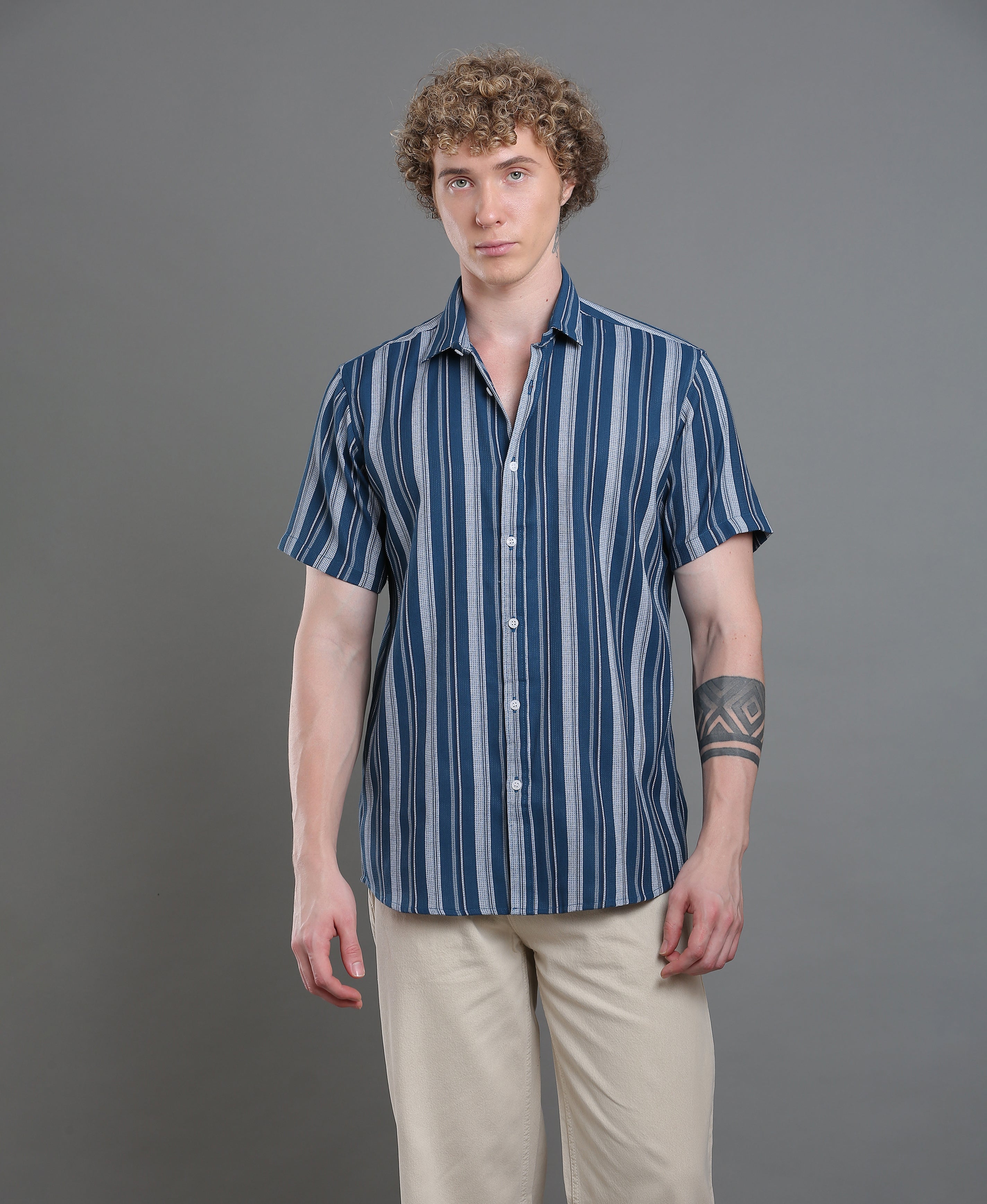 Azure Stripe Tailored Shirt For Men