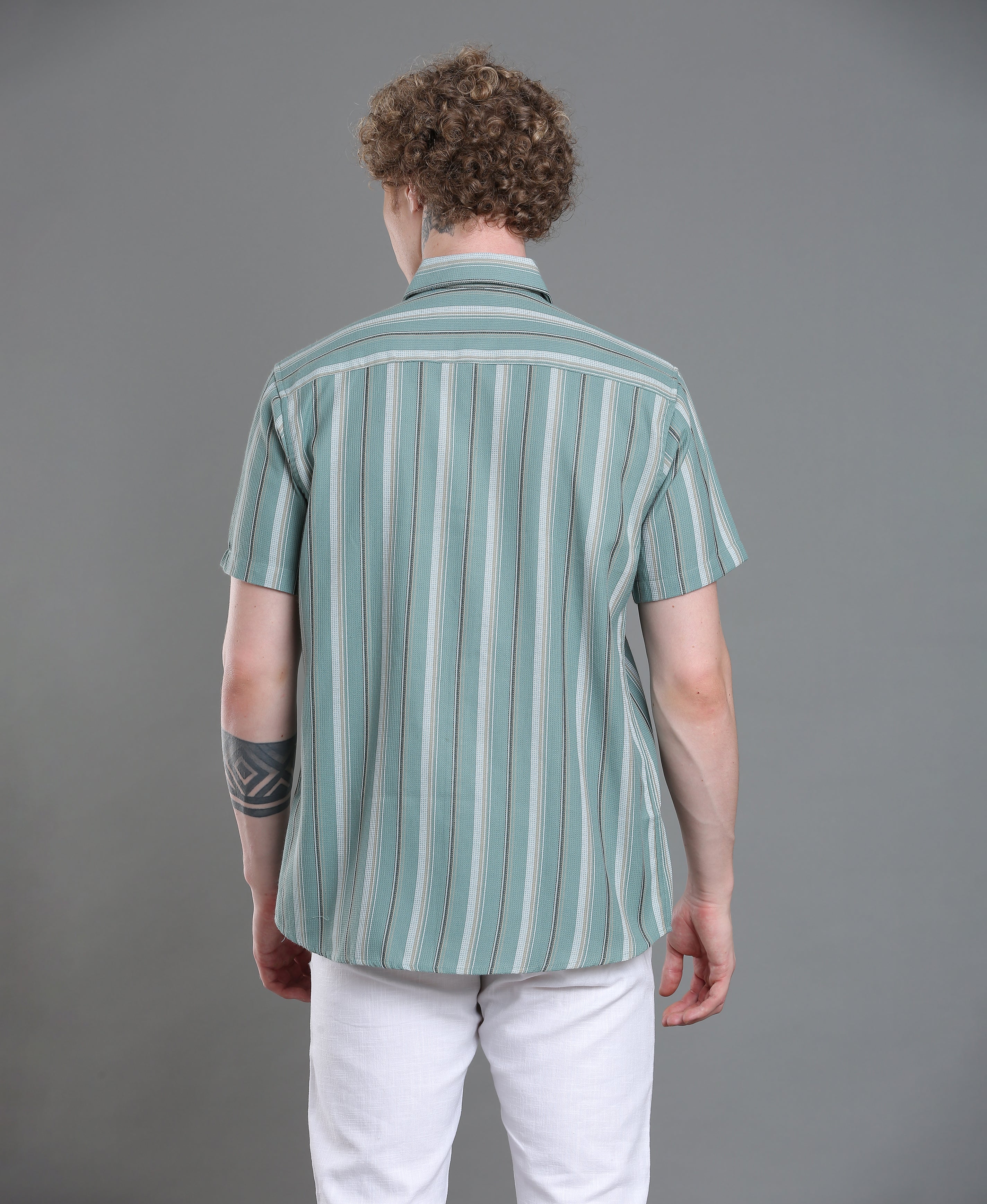 Emerald Stripe Tailored Shirt For Men