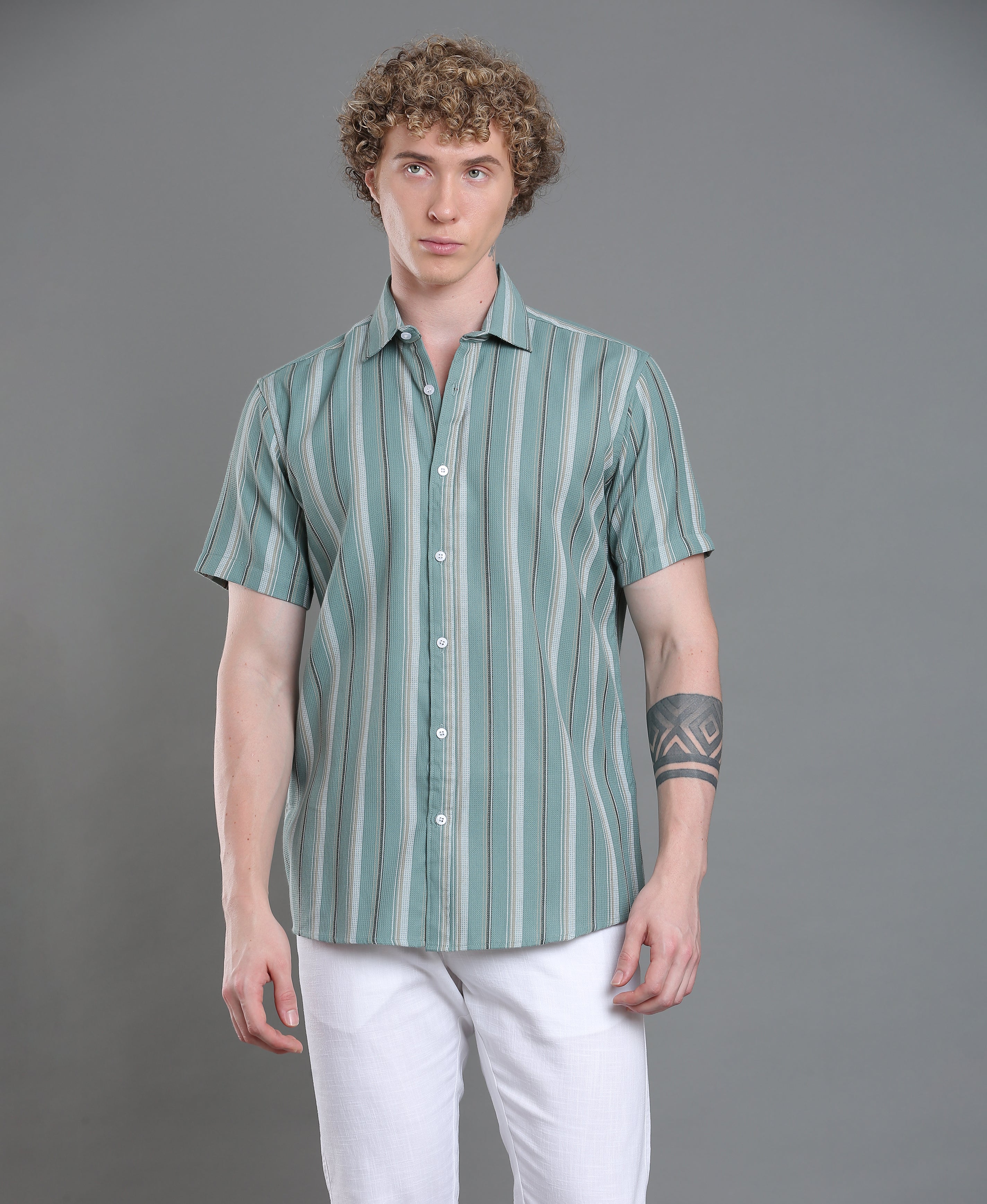 Emerald Stripe Tailored Shirt For Men