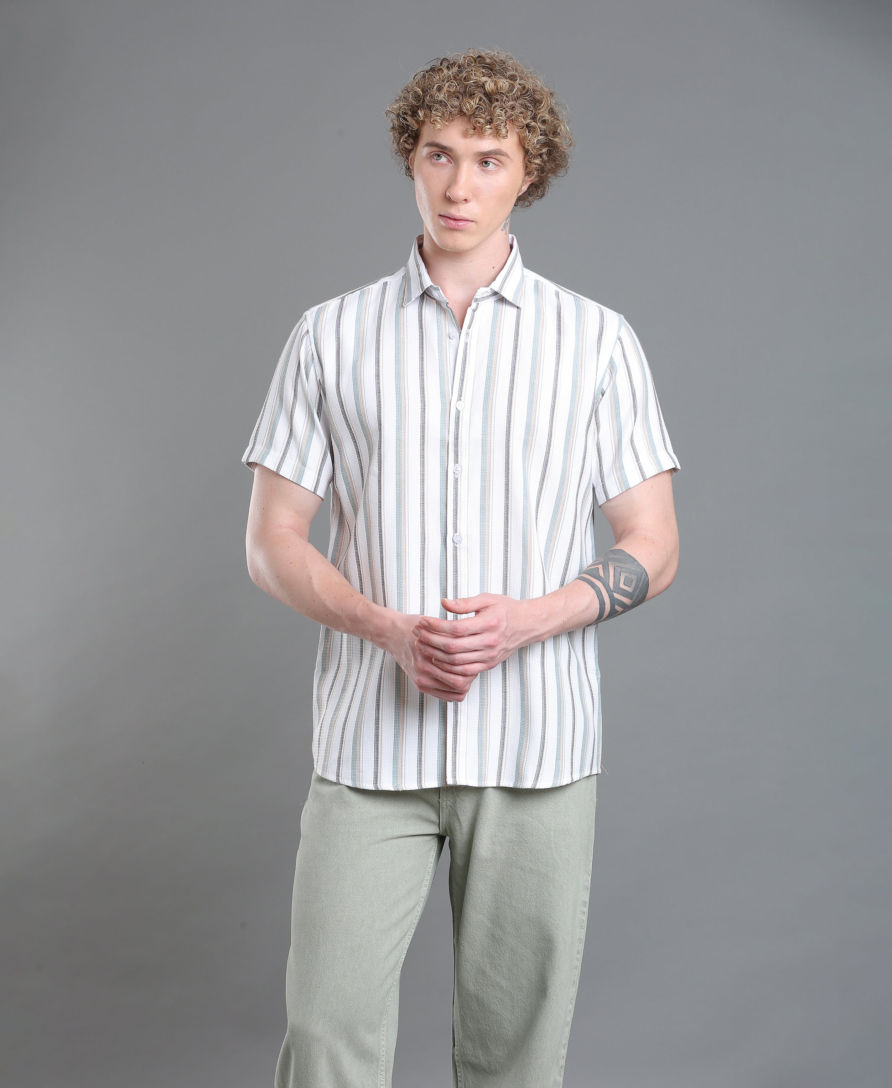 Ivory Stripe Tailored Shirt For Men