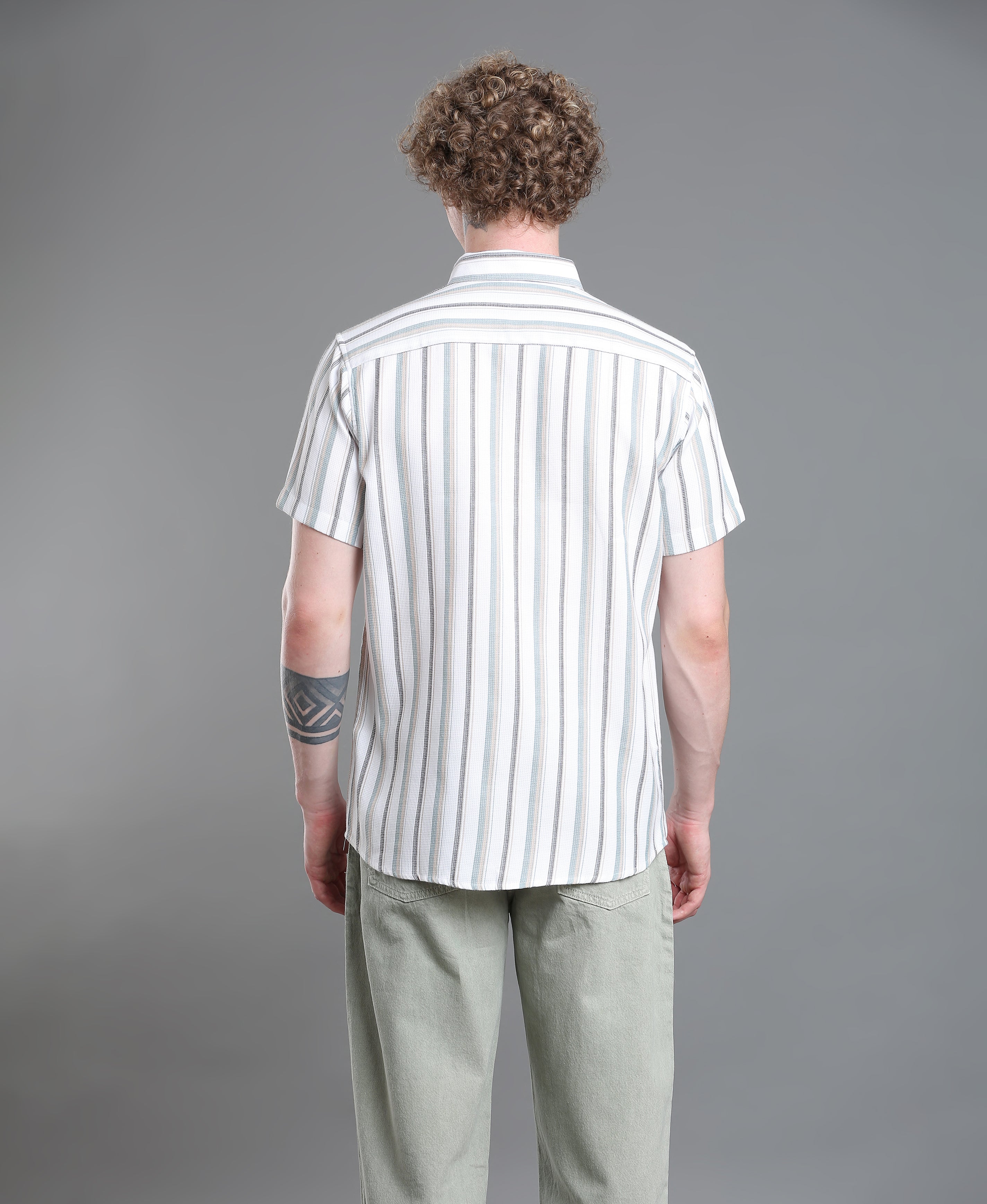 Ivory Stripe Tailored Shirt For Men