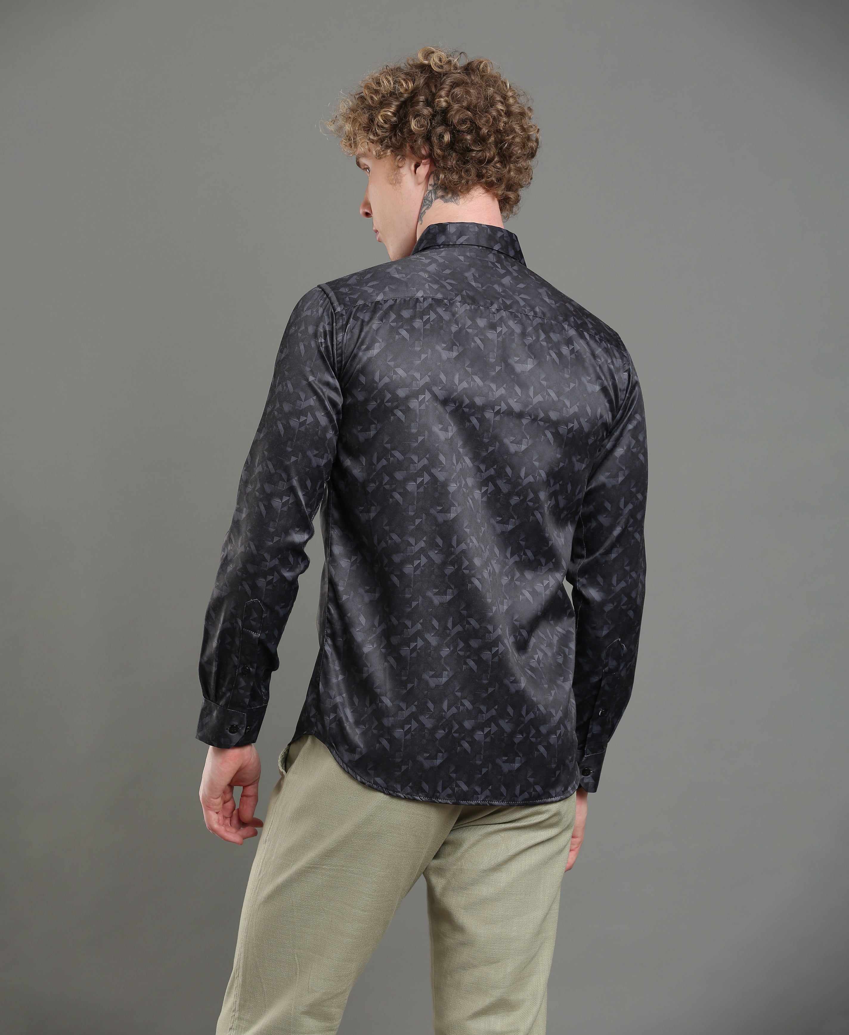 Onyx Satin Print Slim Shirt For Men