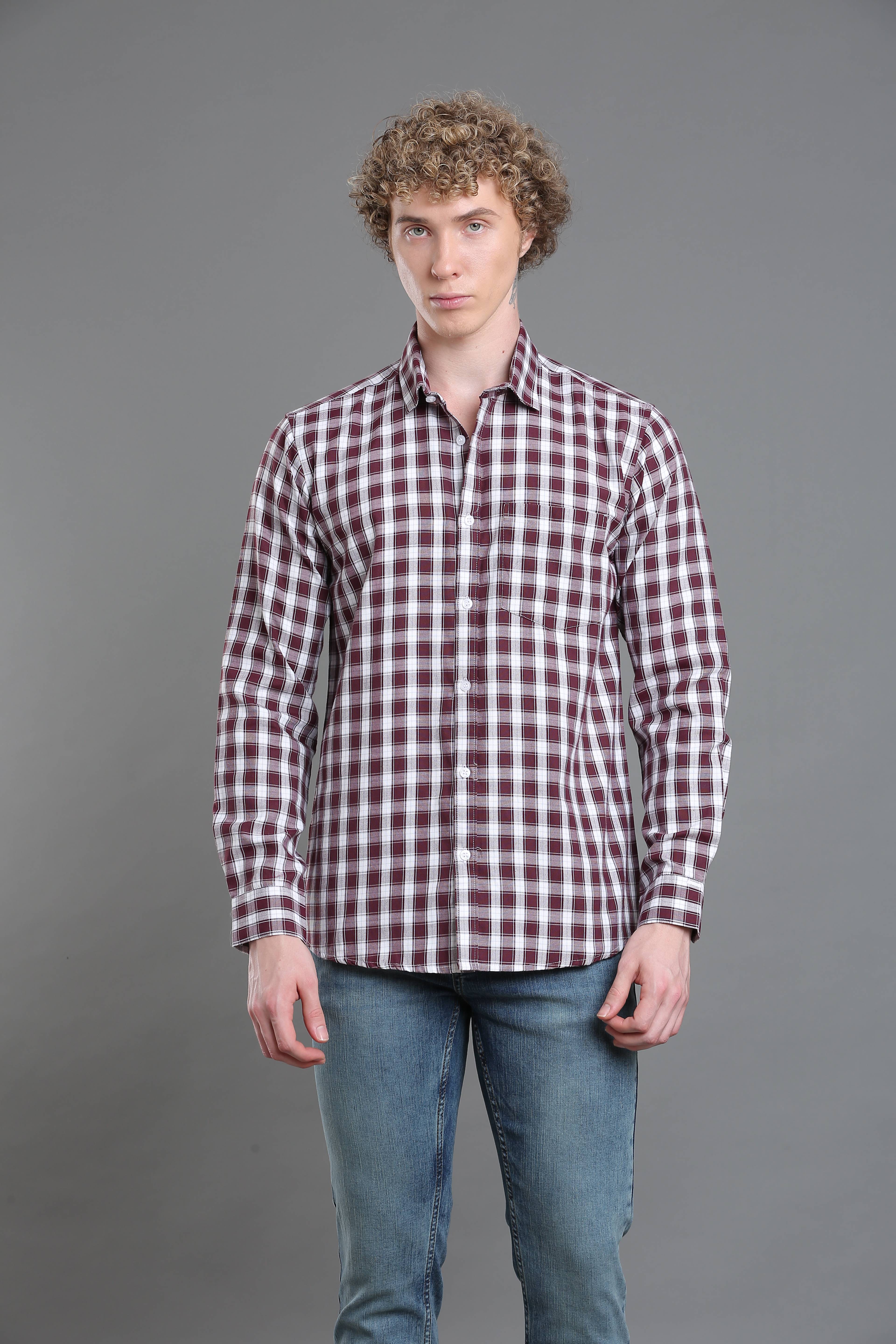 Wine Check Tailored Shirt For Men