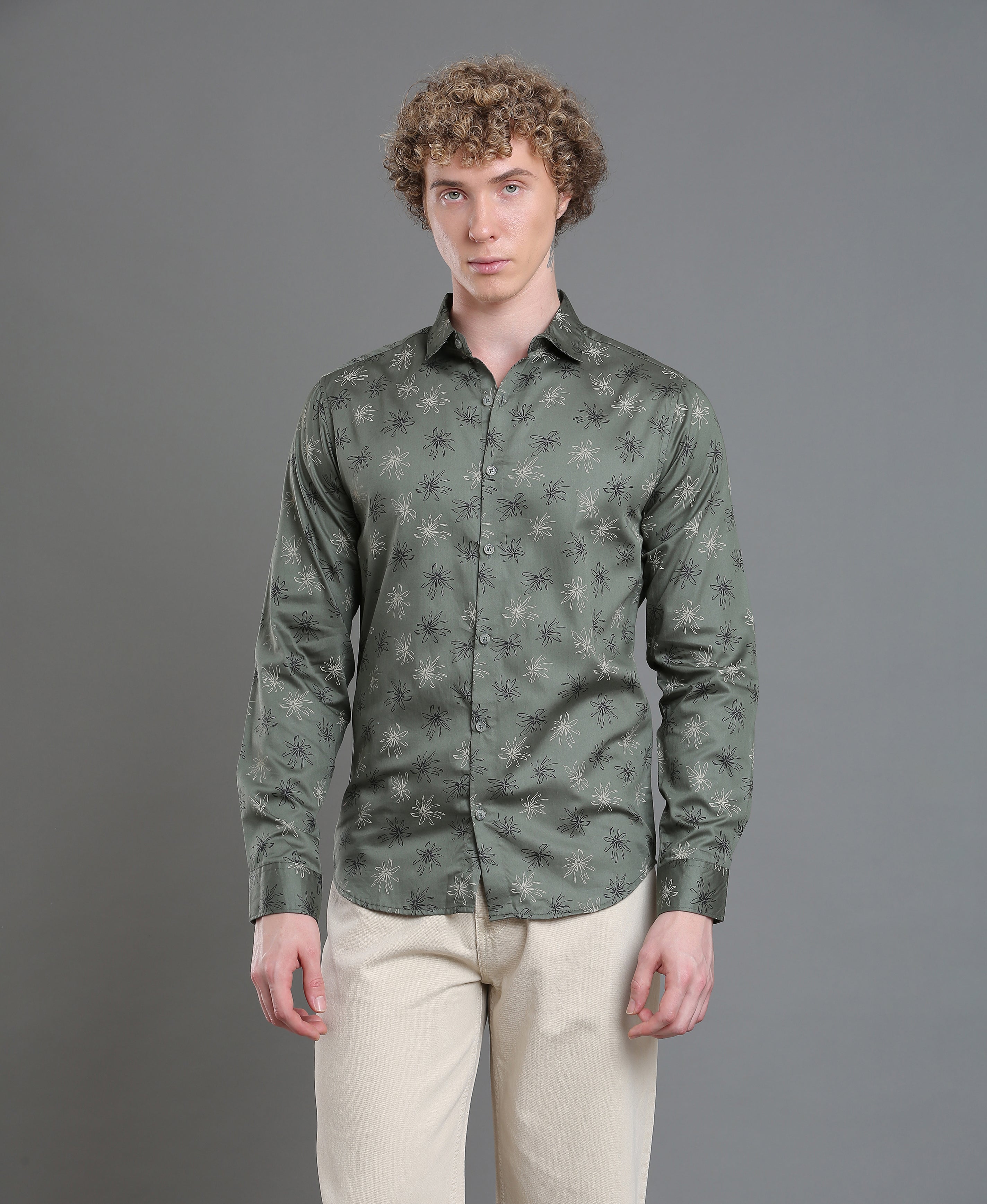 Forest Print Slim Shirt For Men