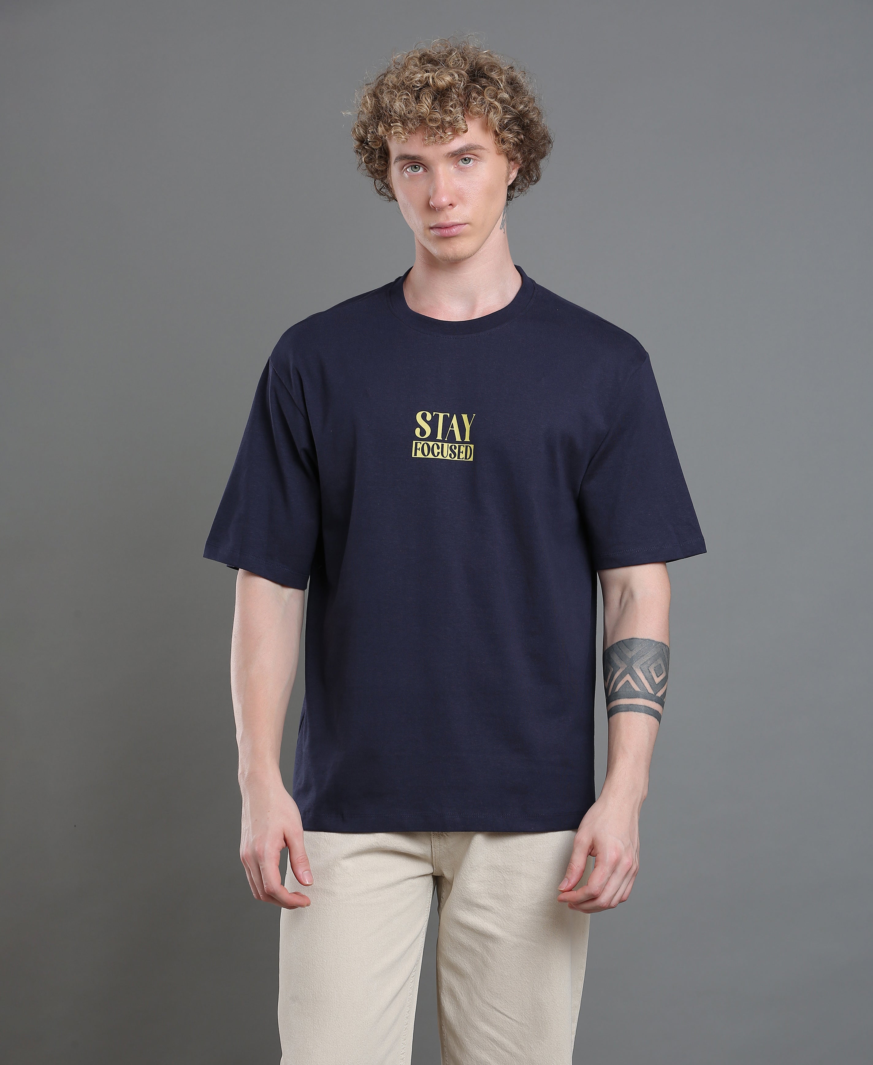 Navy Emblem Oversized Tee For Men
