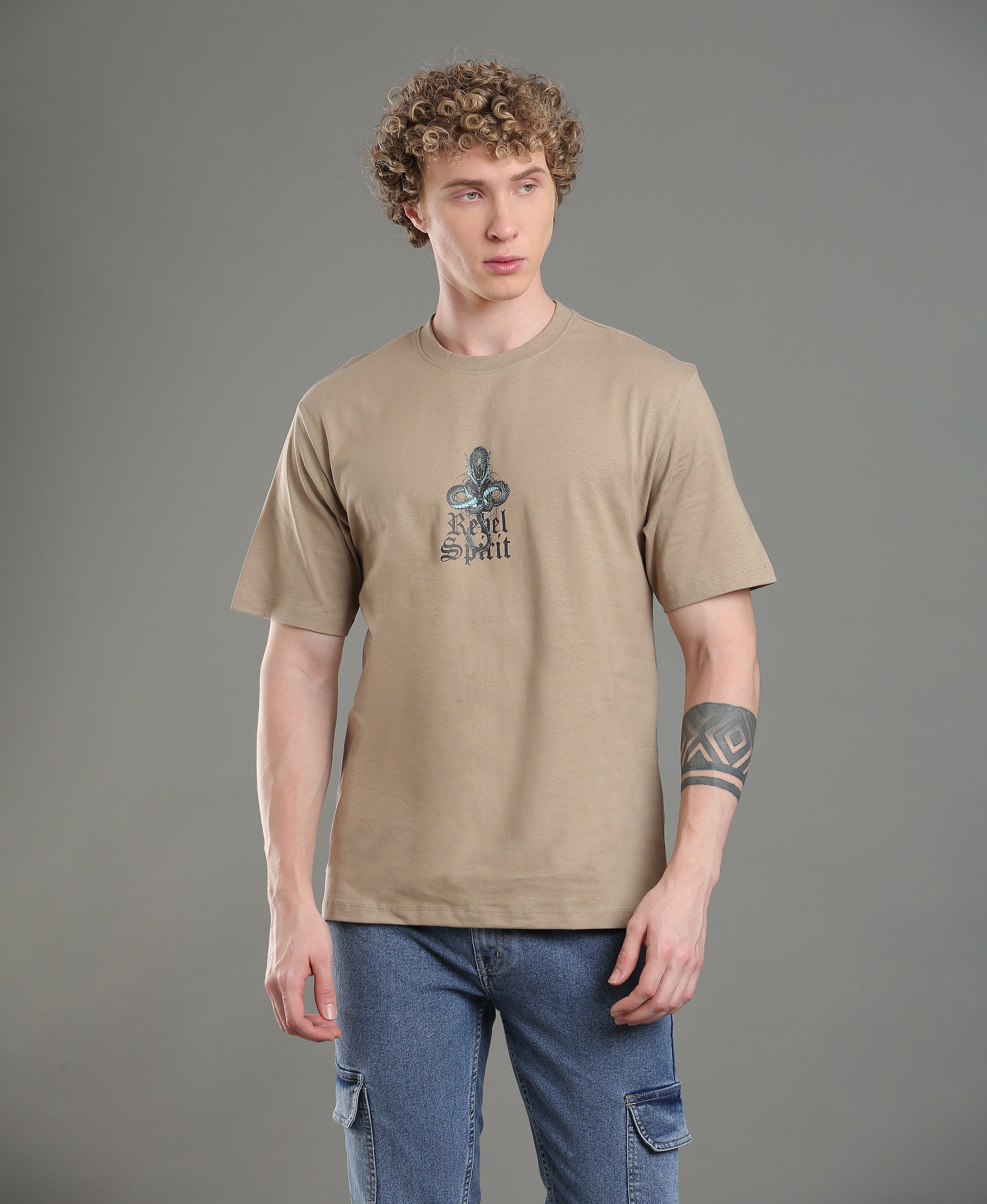 Sand Emblem Oversized Tee For Men