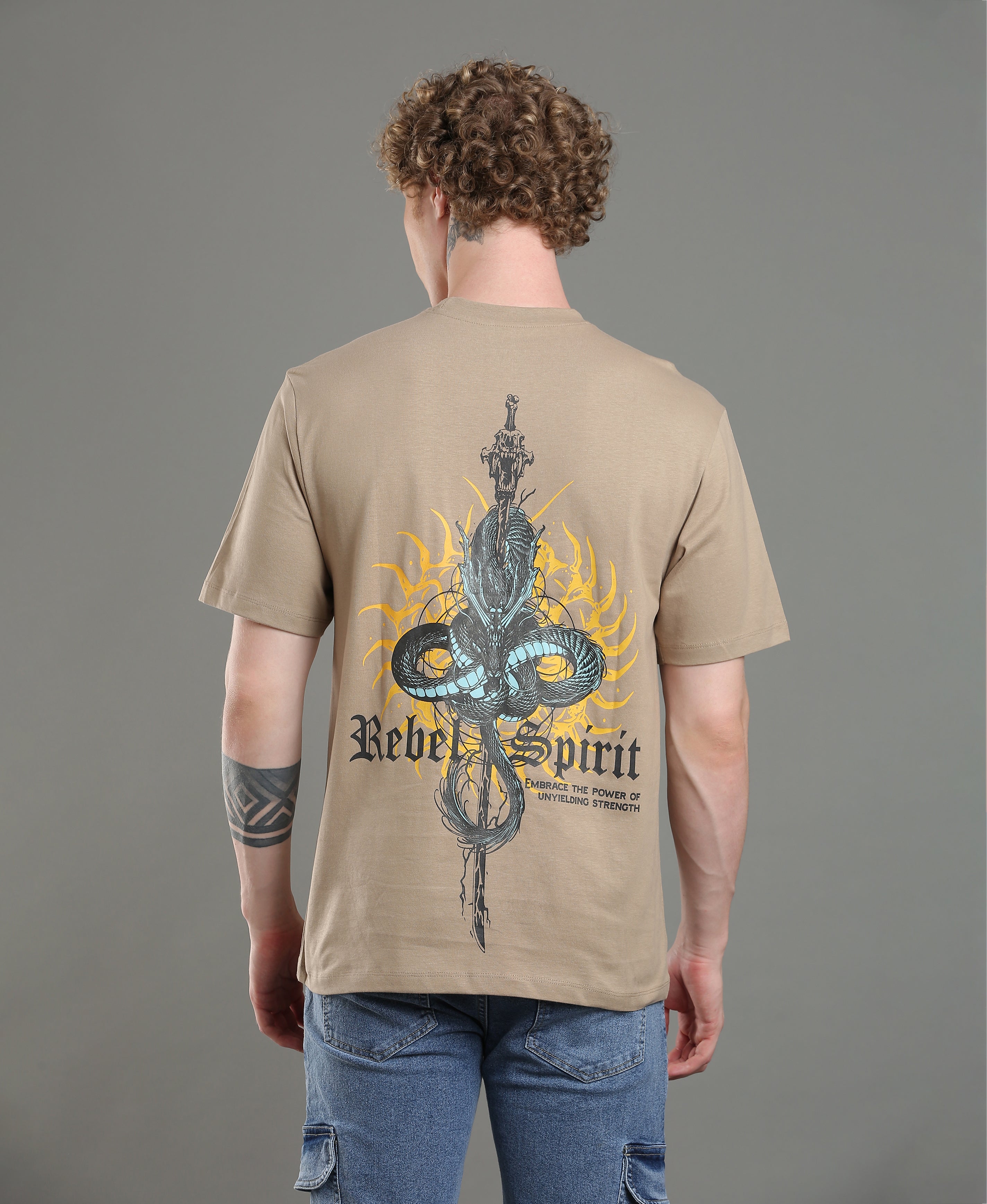 Sand Emblem Oversized Tee For Men