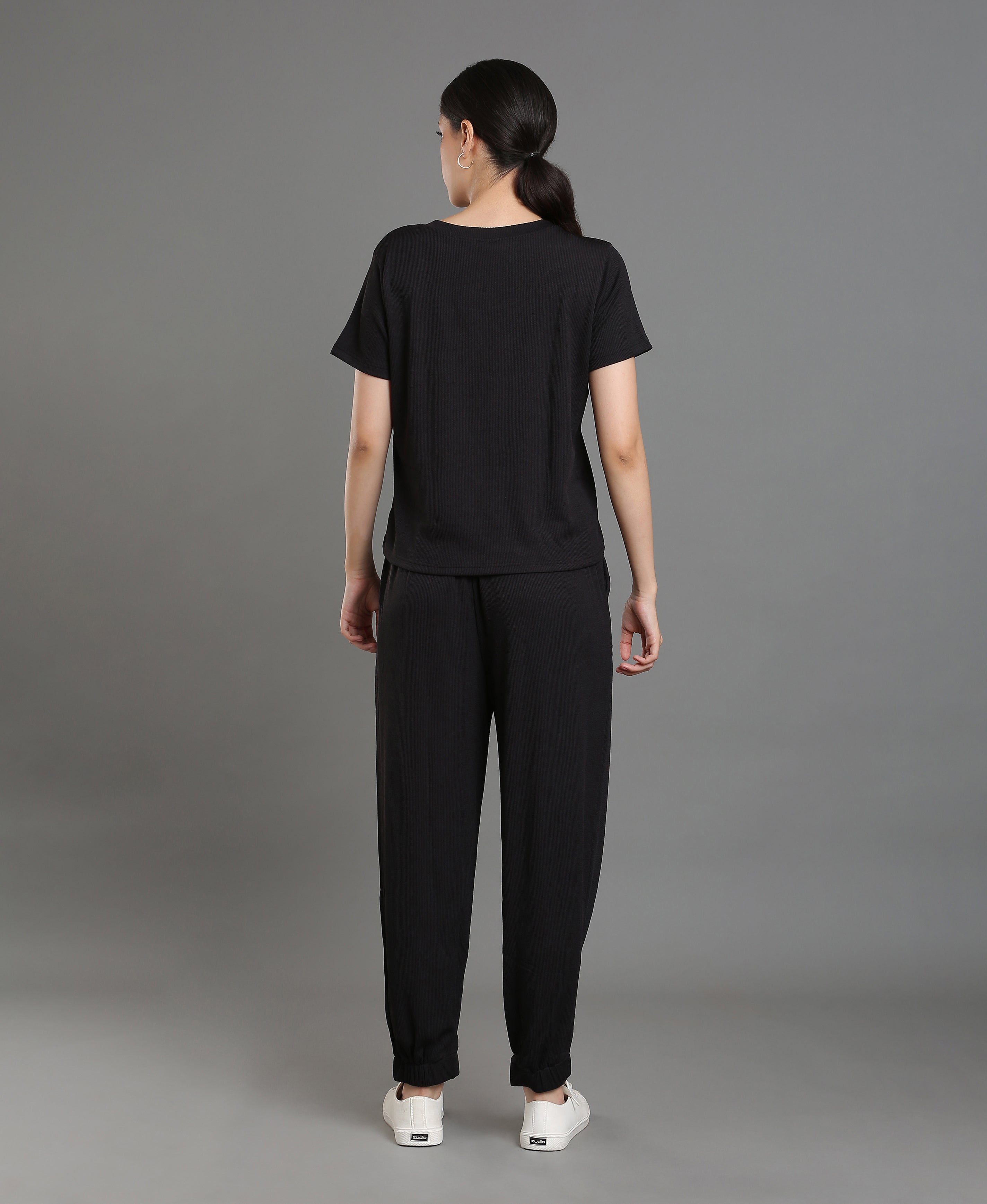 Noir Rib Knit Coord Set For Women