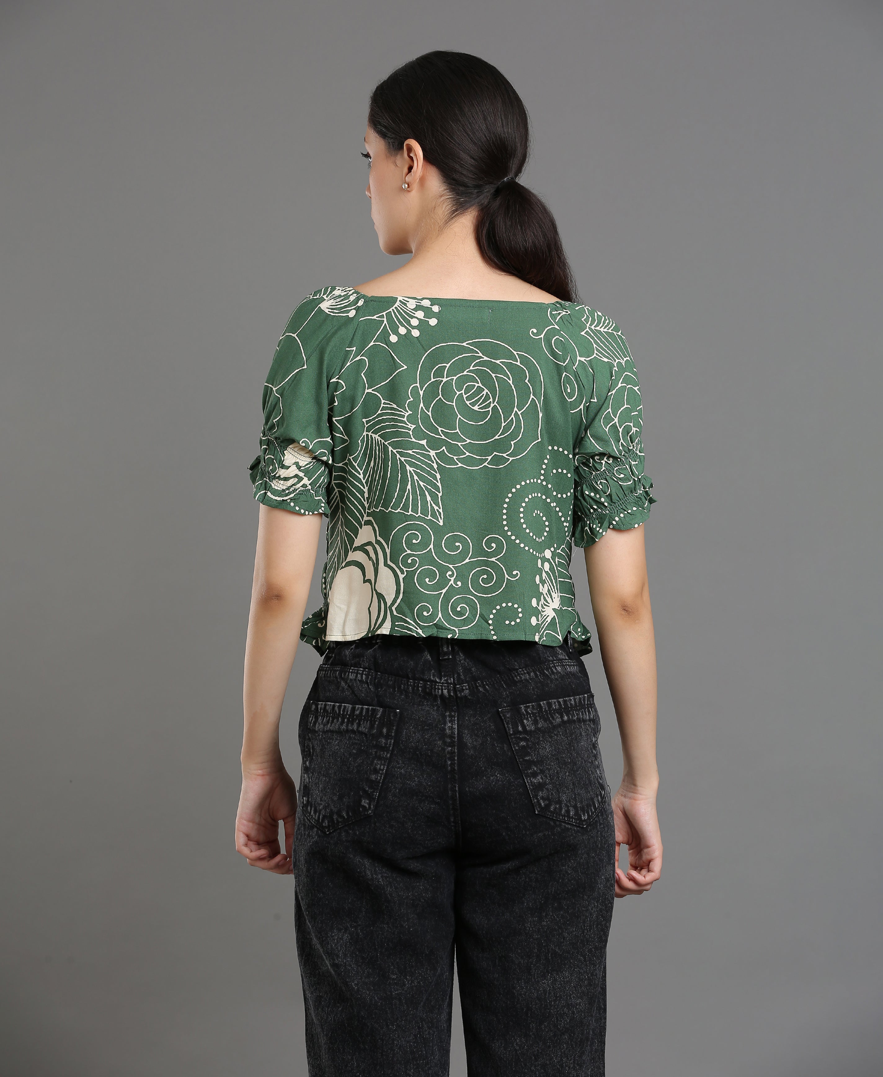 Leaf Bloom Viscose Crop Top For Women