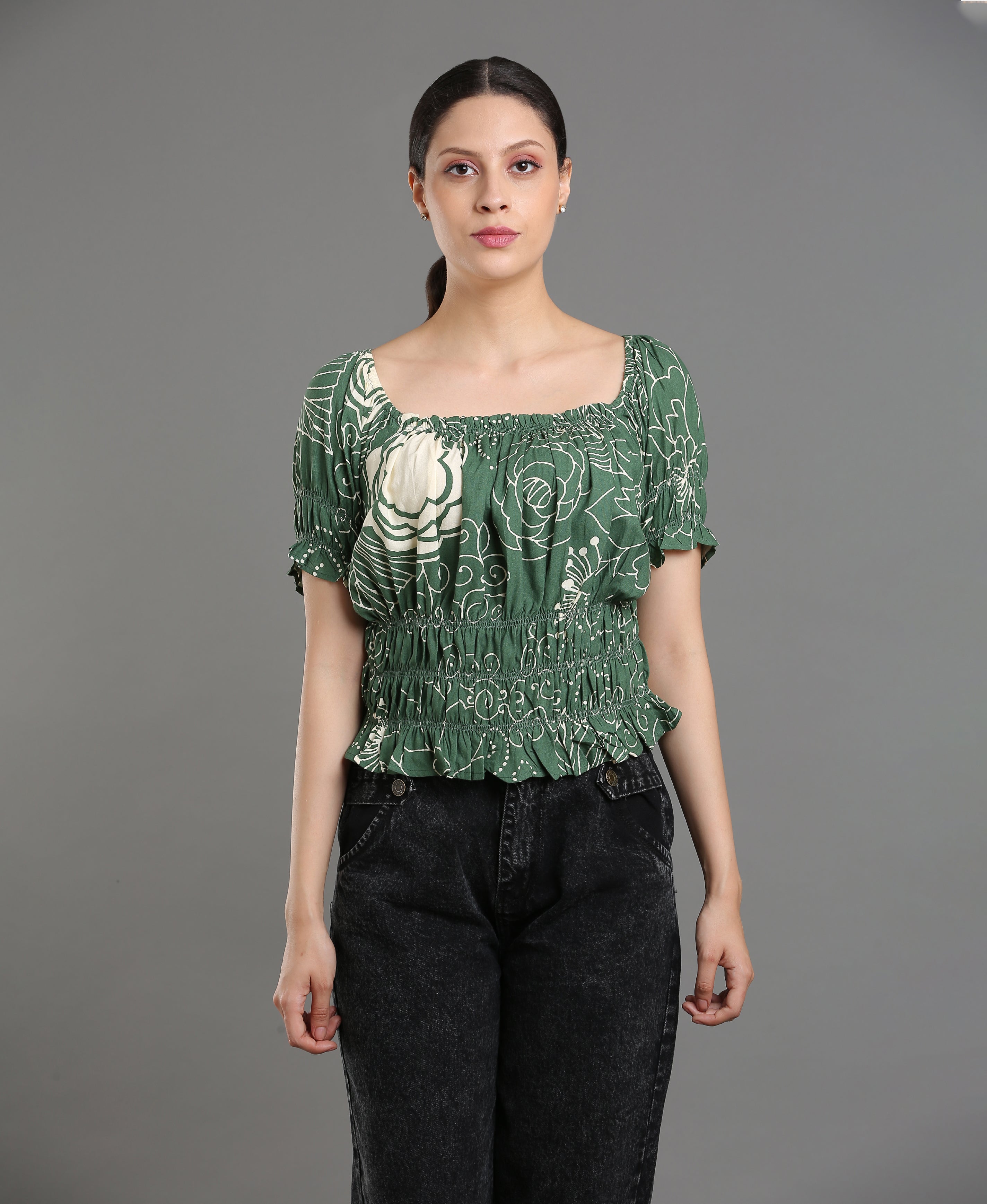 Leaf Bloom Viscose Crop Top For Women