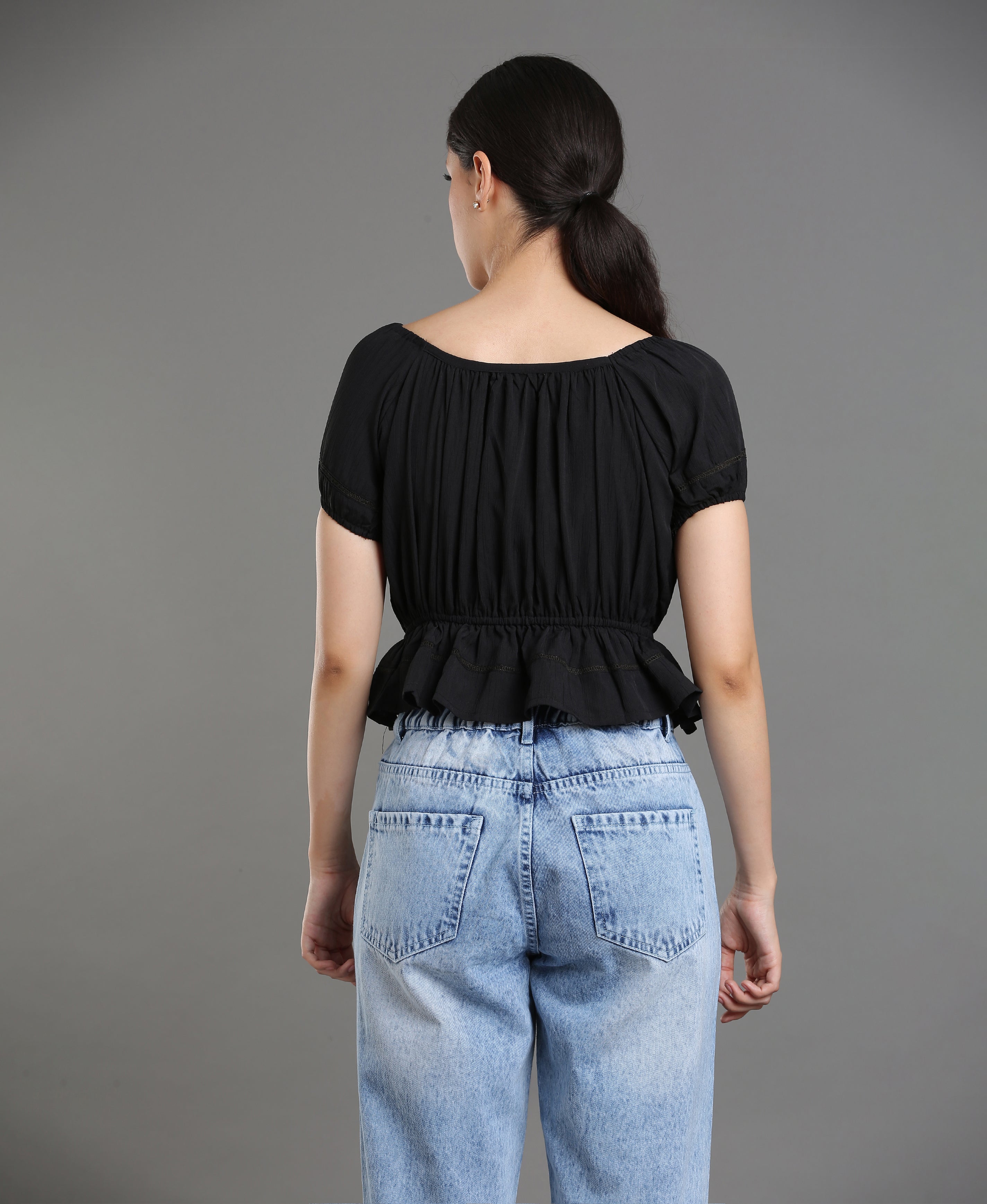 Noir Poly Crop Top For Women