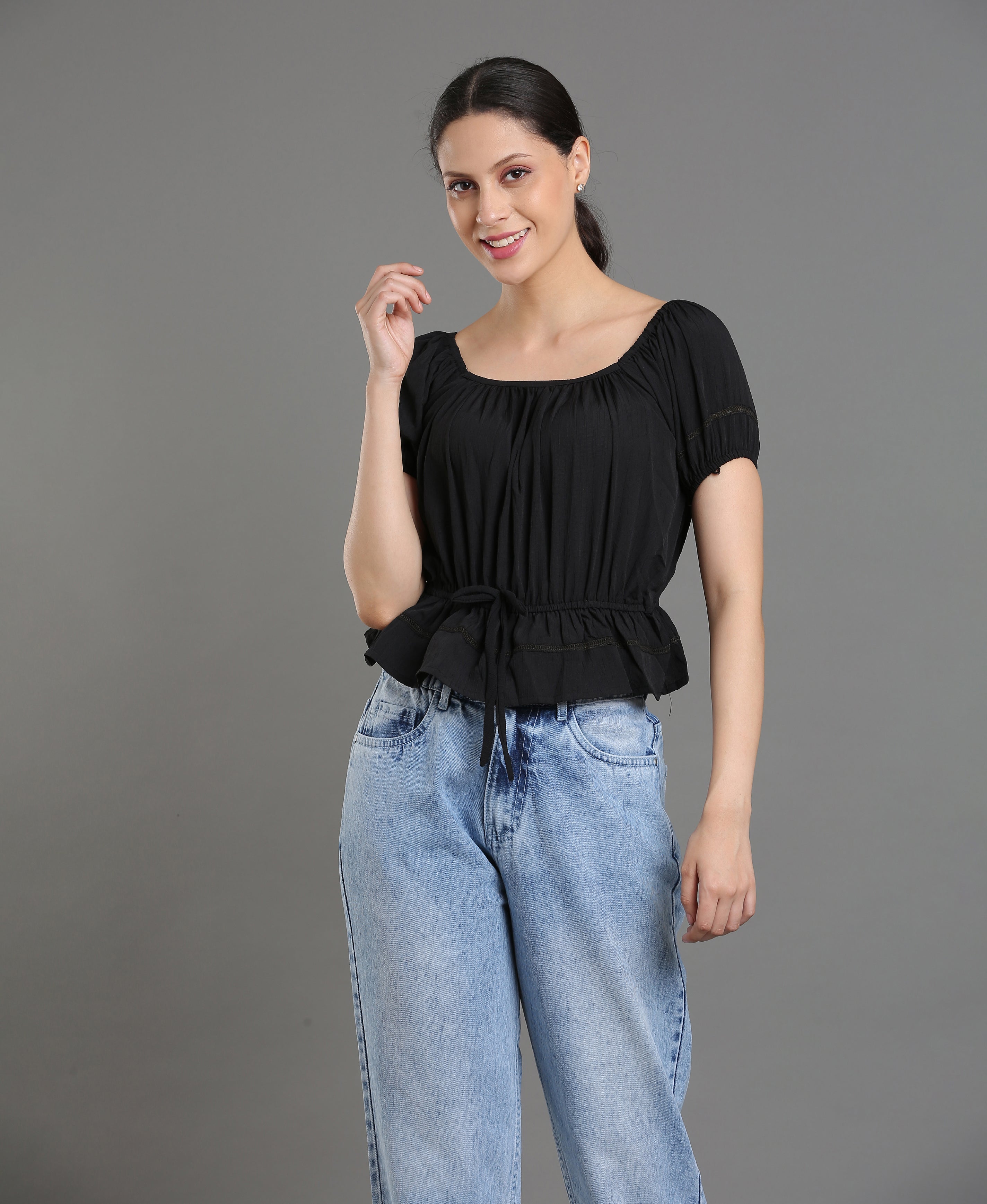 Noir Poly Crop Top For Women