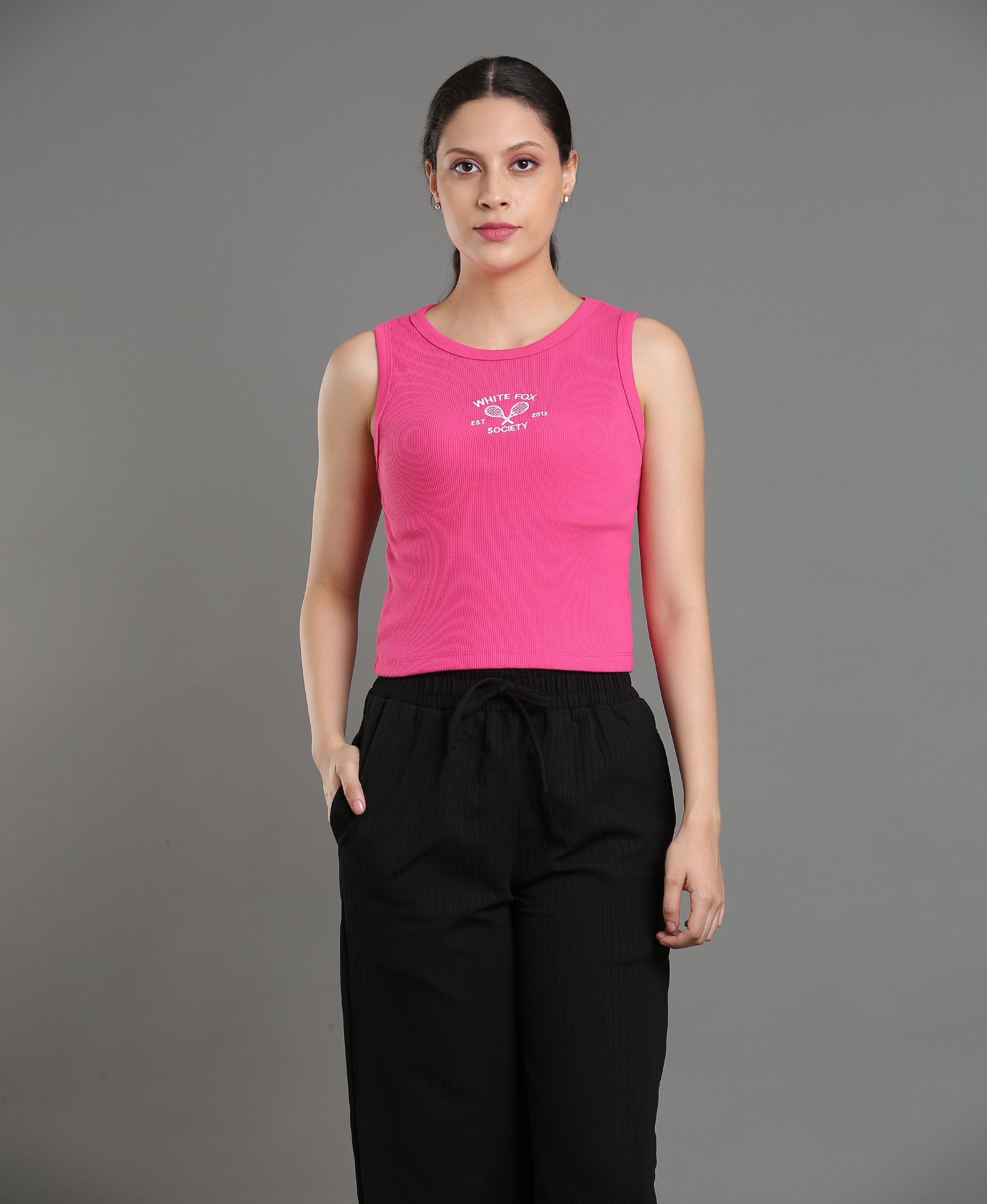 Magenta Bloom Embroidered Crop Top For Women