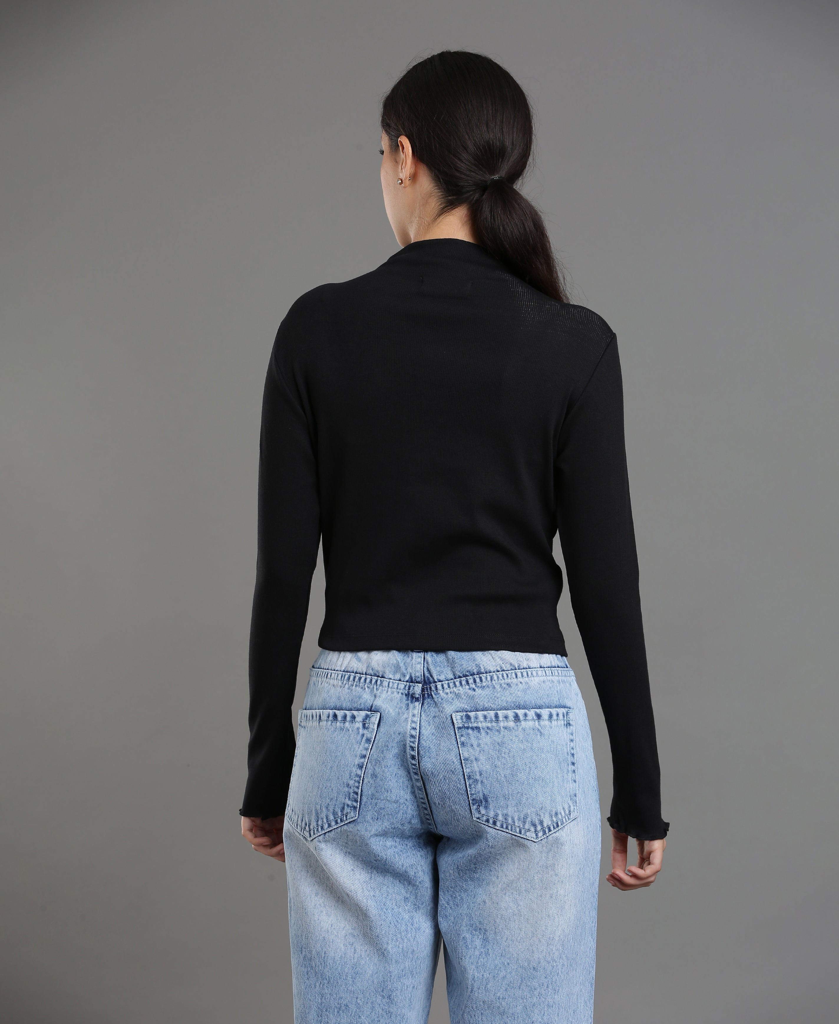 Noir Rib Knit Crop Top For Women