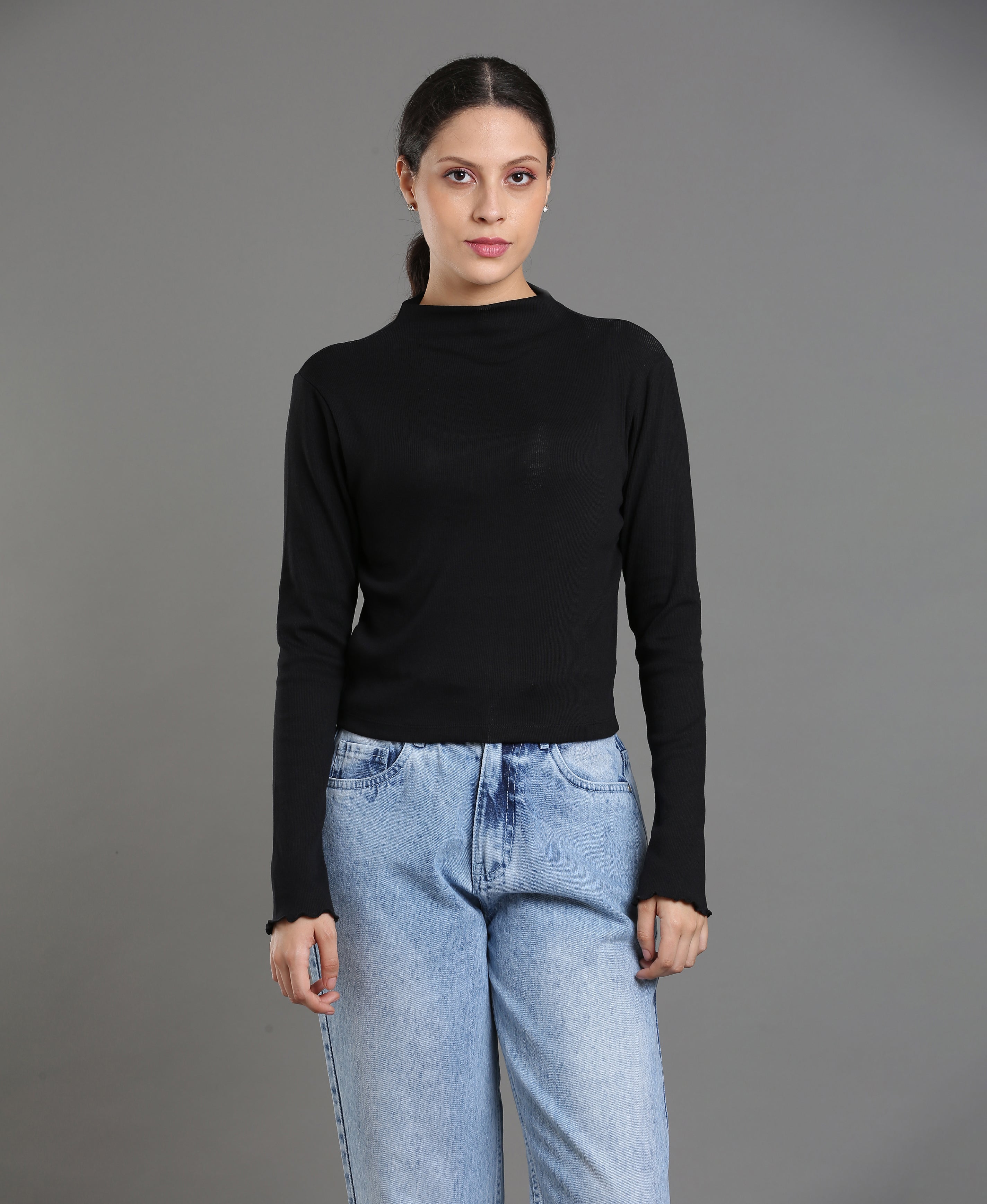 Noir Rib Knit Crop Top For Women