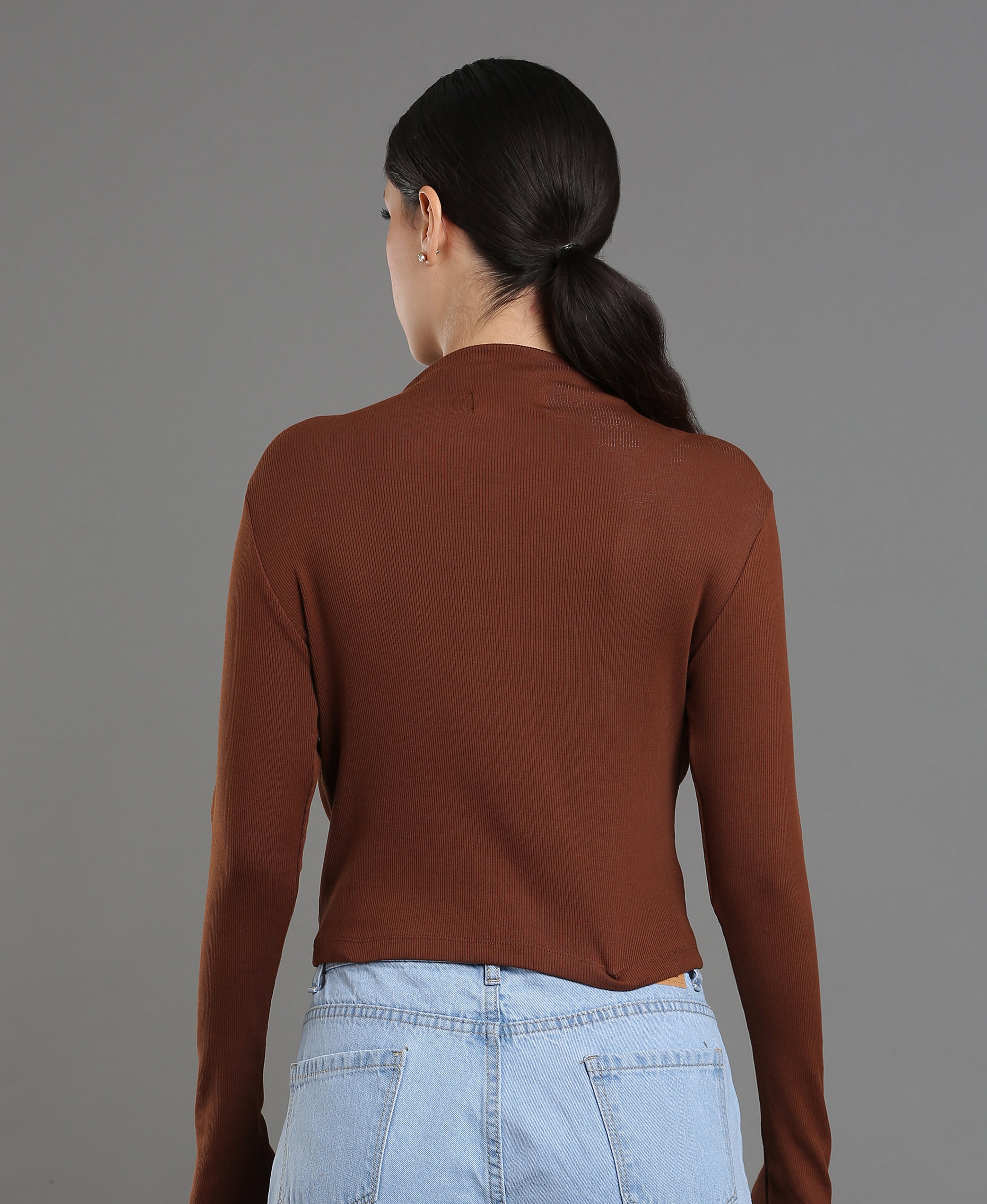 Mocha Rib Knit Crop Top For Women