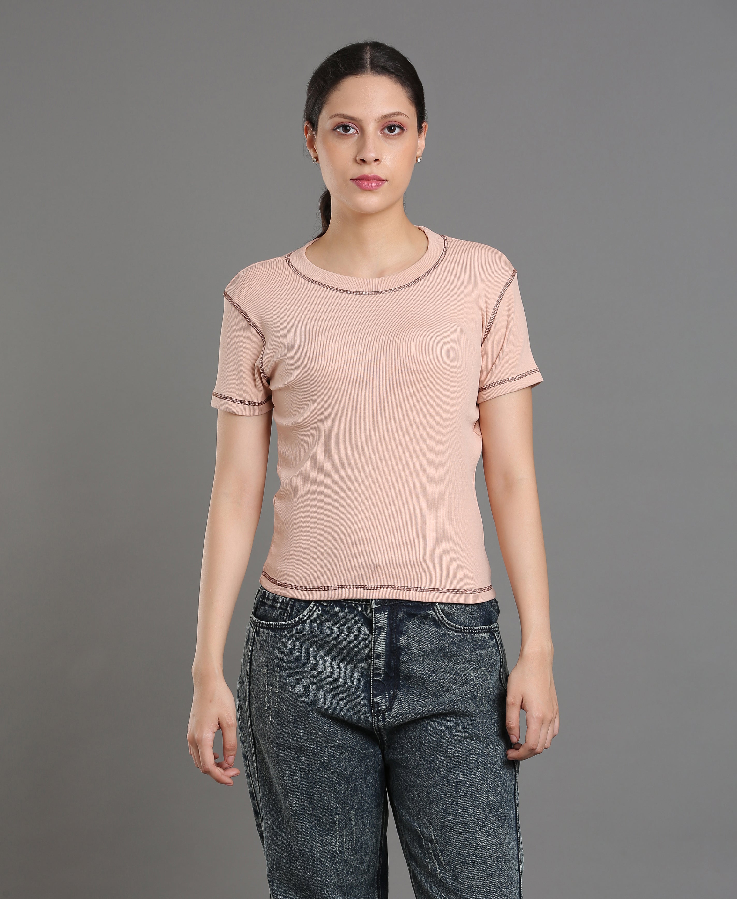 Blush Rib Knit Crop Top For Women