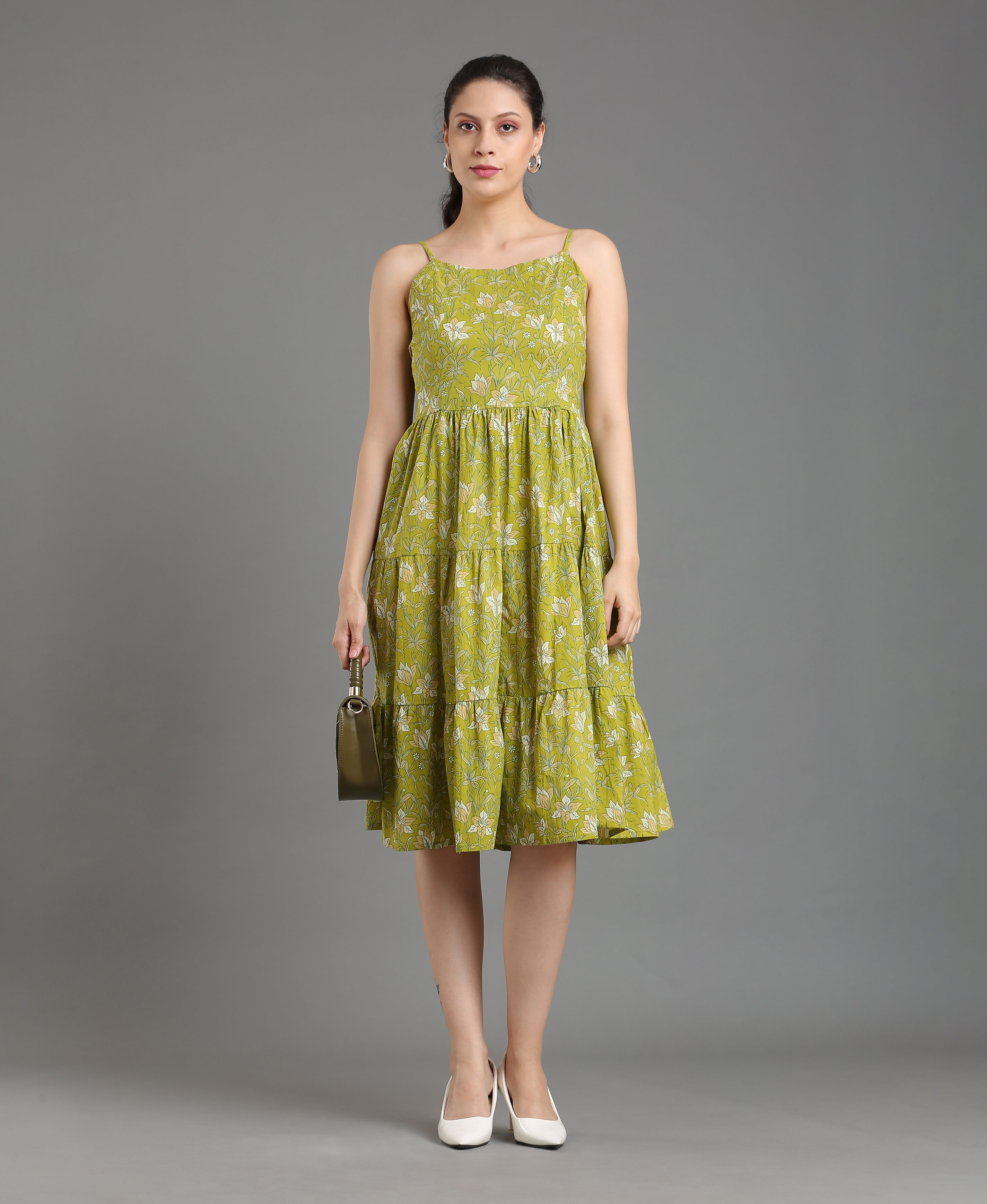 Emerald Cotton Spaghetti Dress For Women