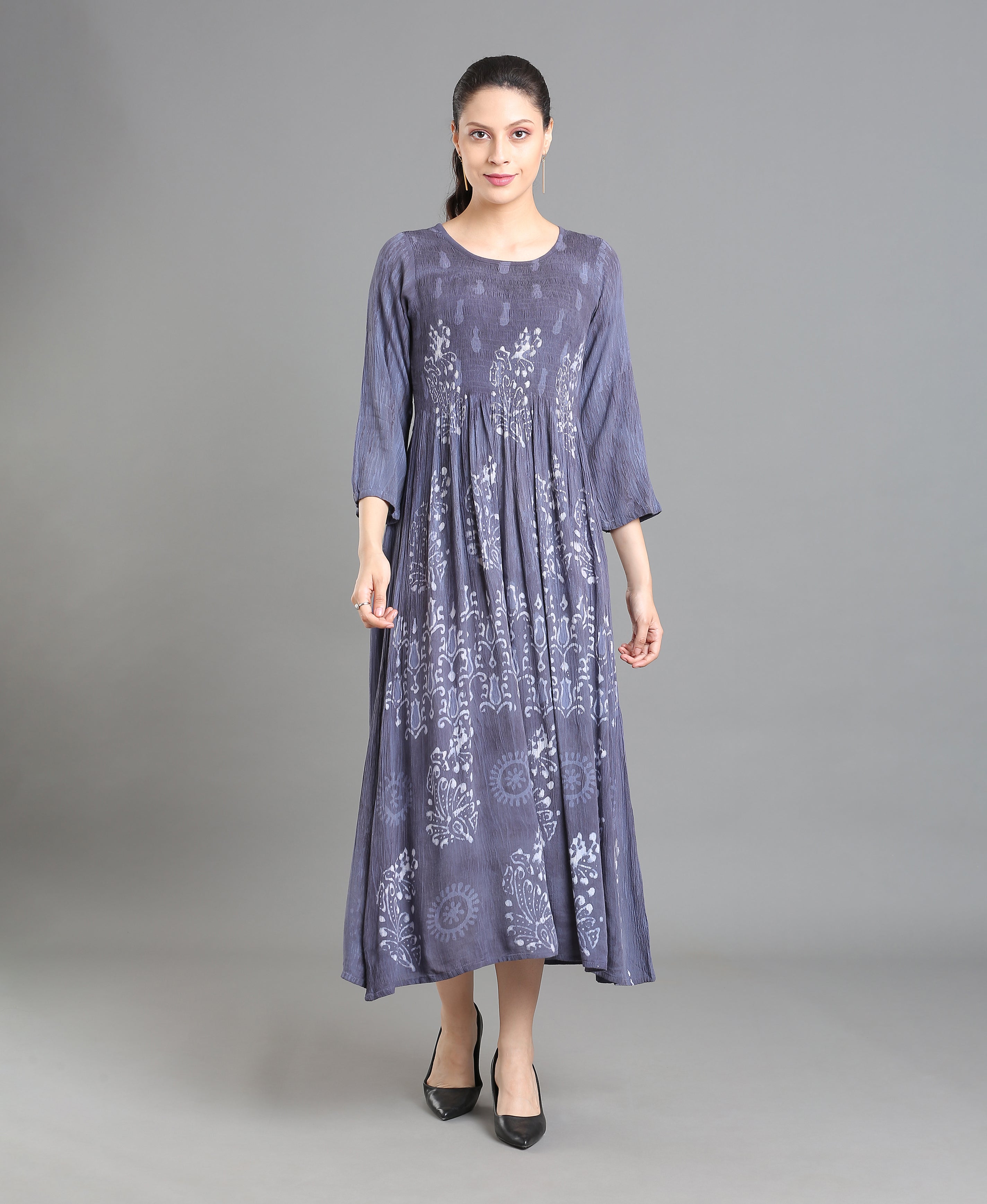 Ash Bloom Rayon Flared Dress For Women
