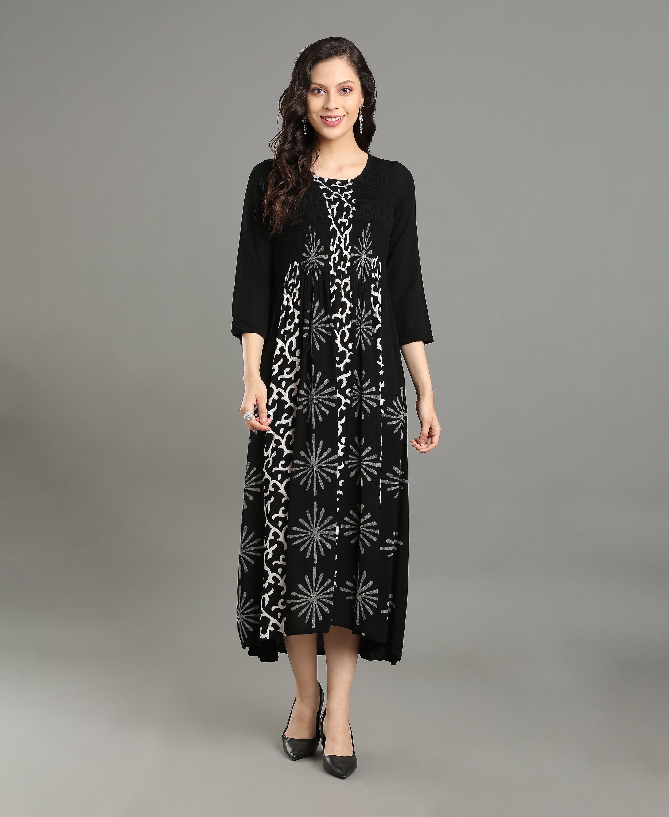 Dusty Bloom Rayon Flared Dress For Women