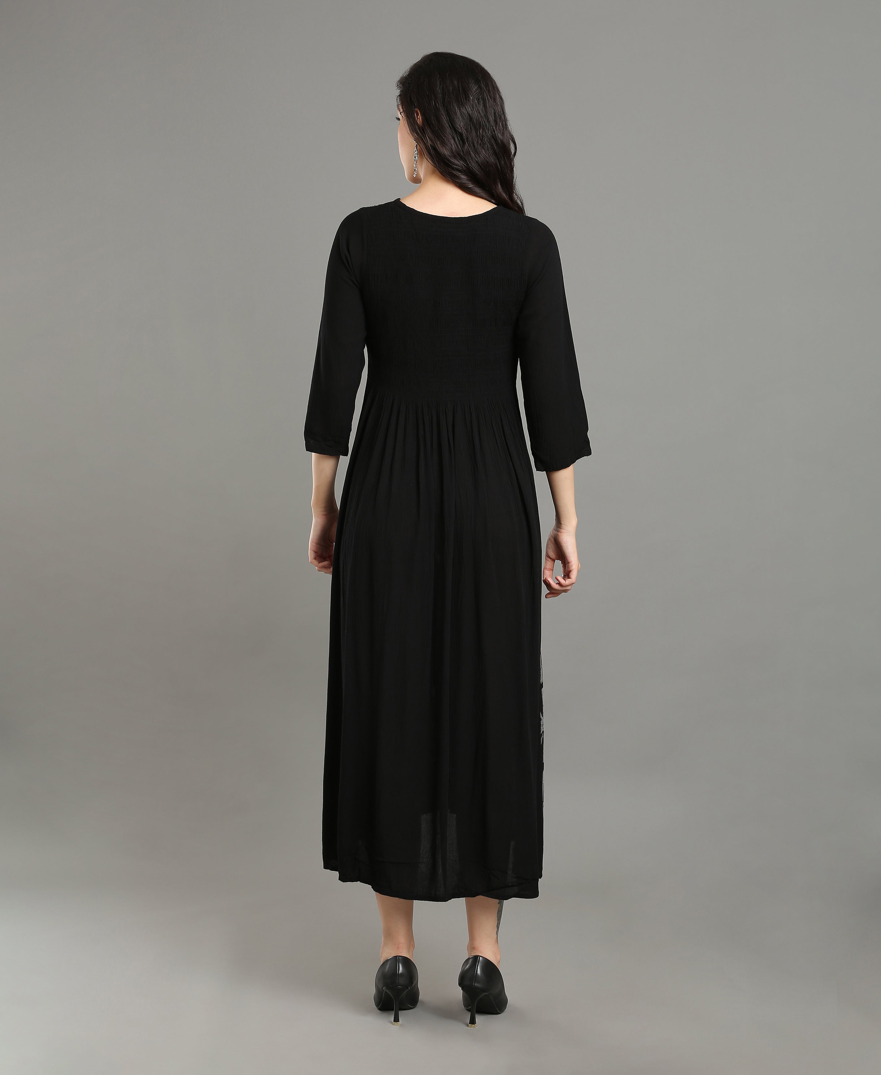 Dusty Bloom Rayon Flared Dress For Women