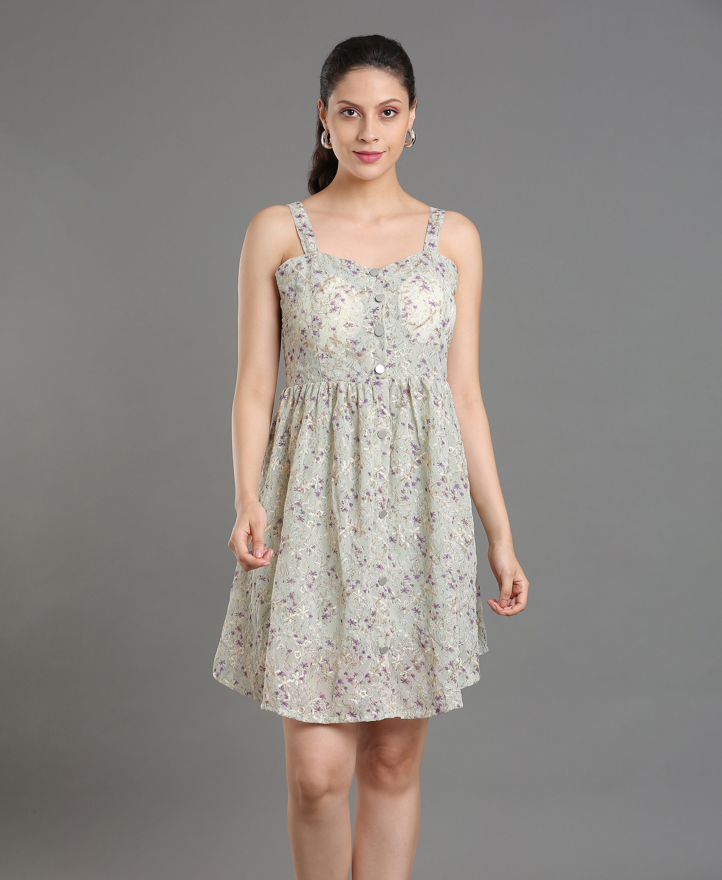Ivory Bloom Embroidered Dress For Women
