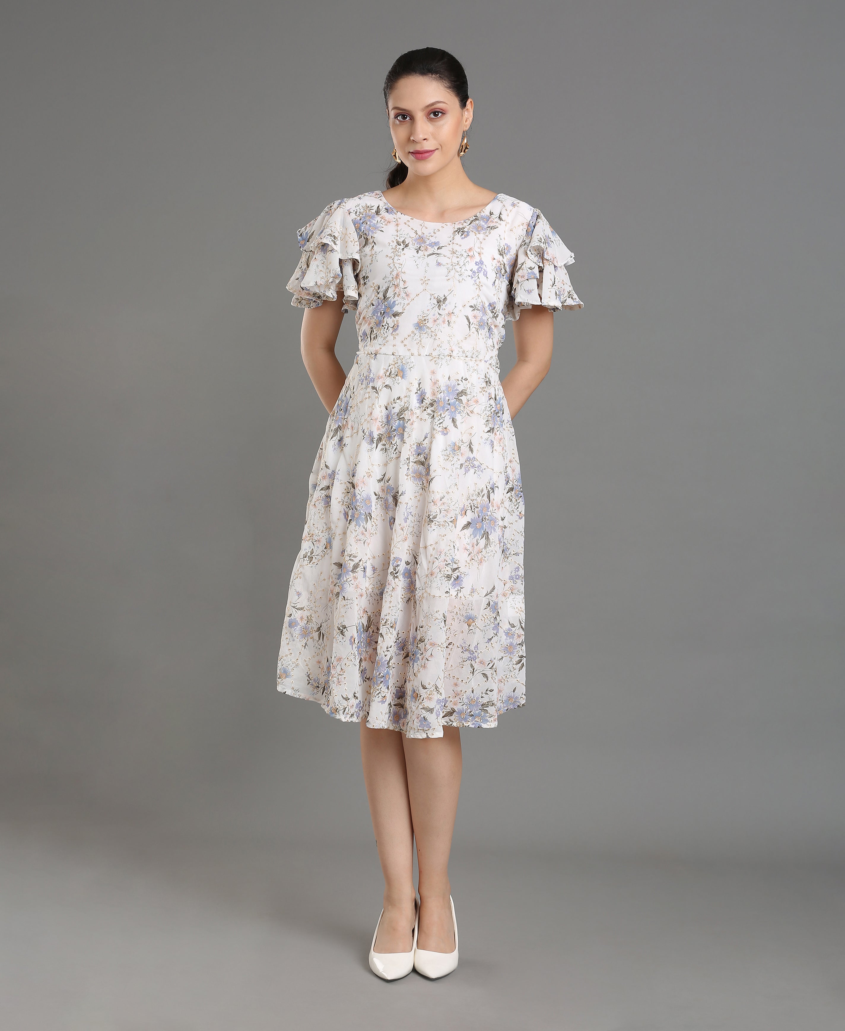 Snow Petal Georgette Dress For Women
