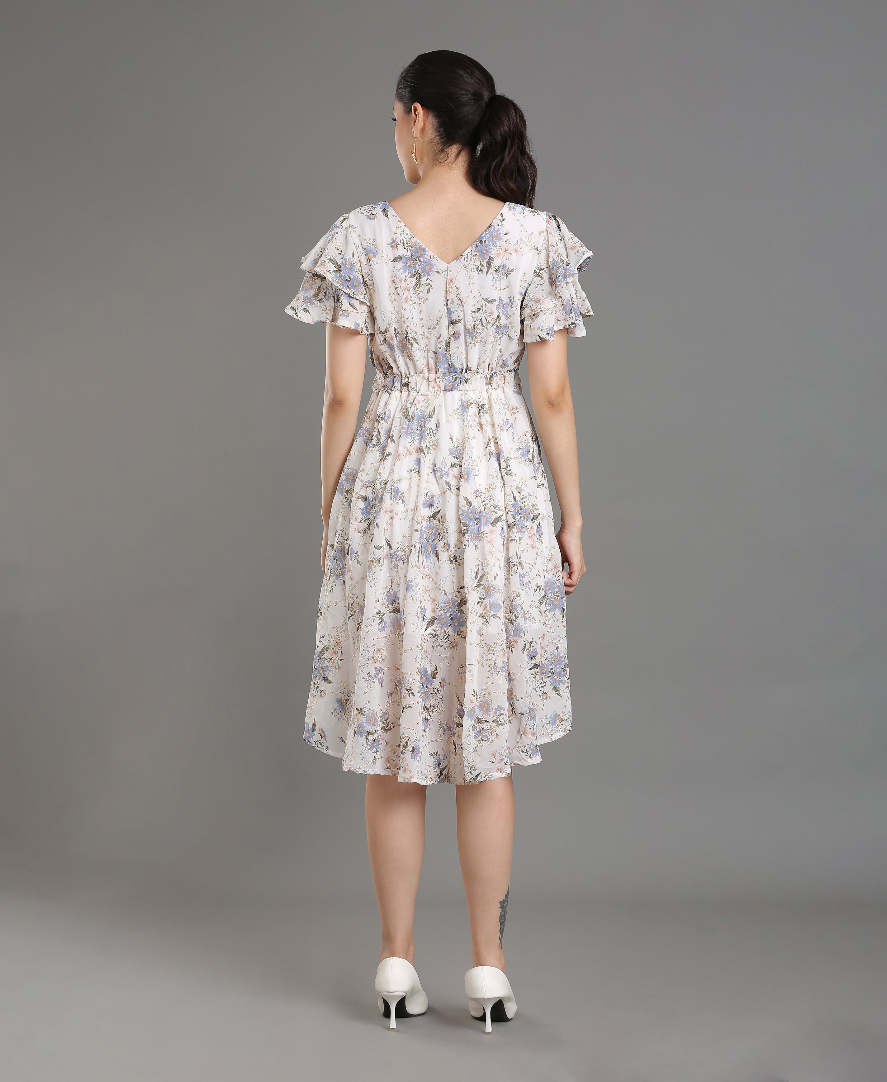 Snow Petal Georgette Dress For Women