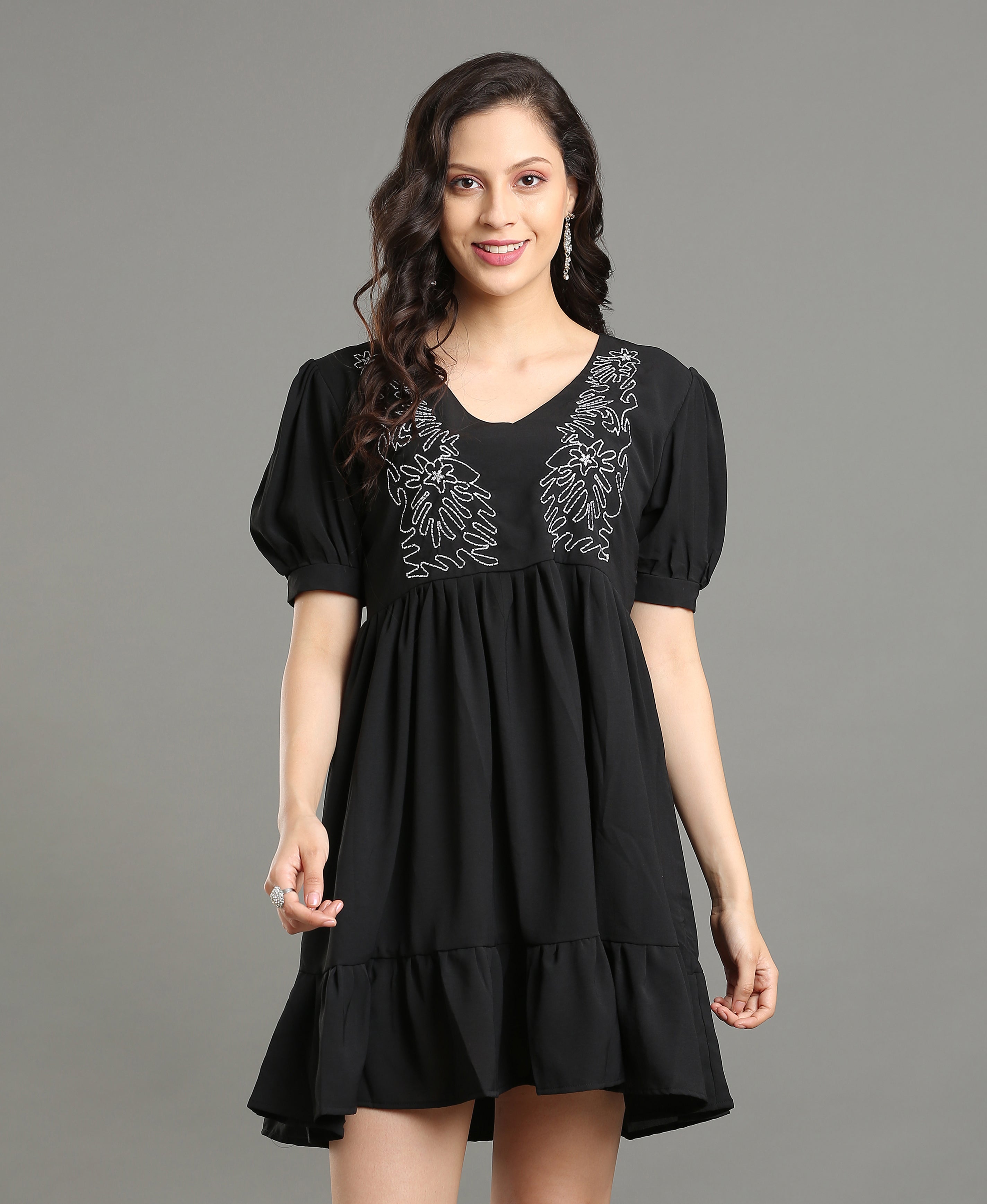 Noir Embroidered Poly-Cotton Dress For Women