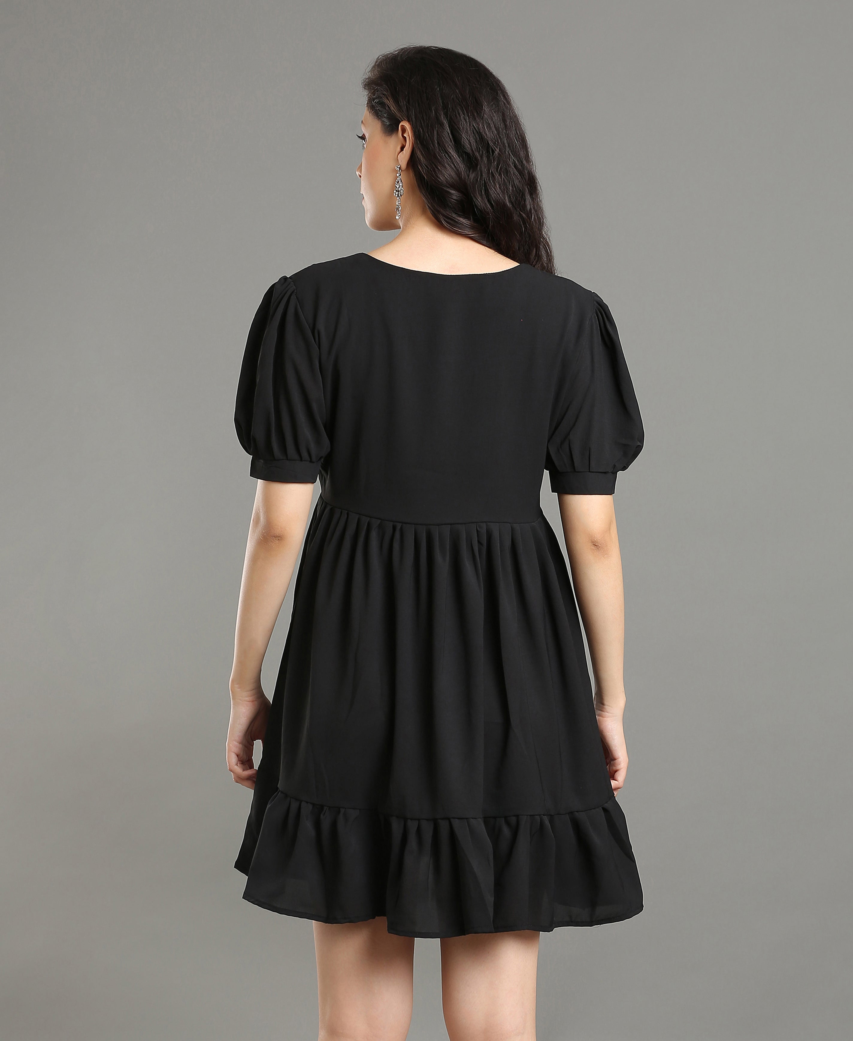 Noir Embroidered Poly-Cotton Dress For Women