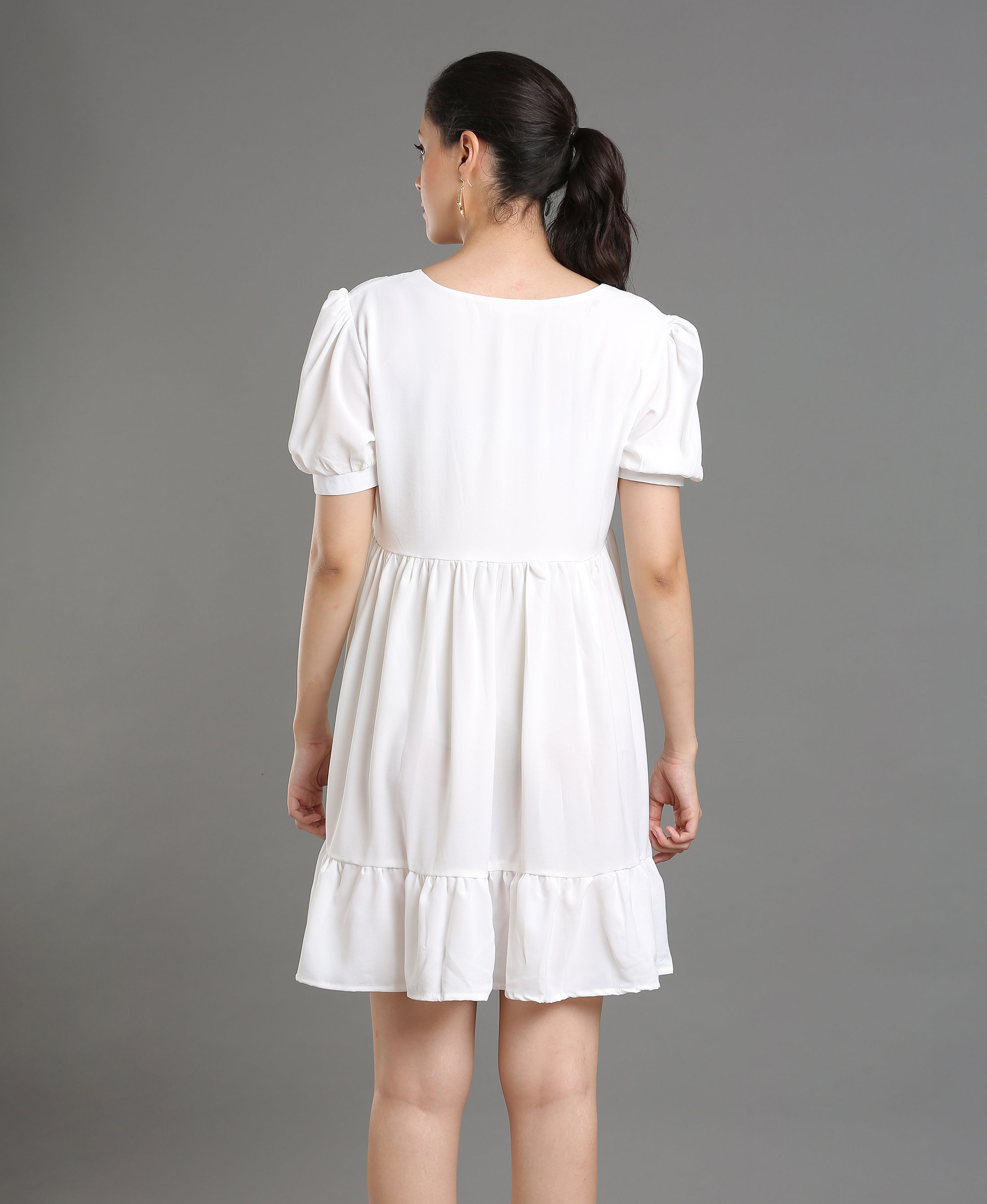 Ivory Embroidered Poly-Cotton Dress For Women