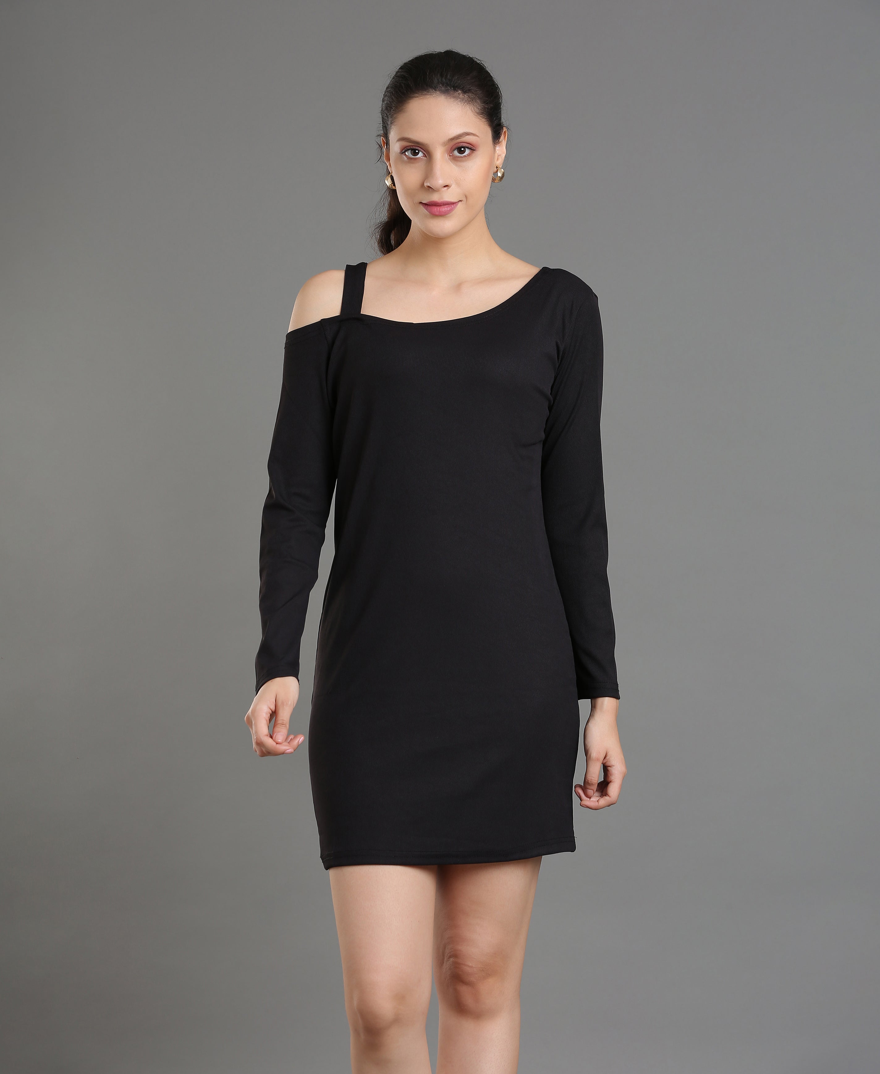 Noir Rib Round Dress For Women