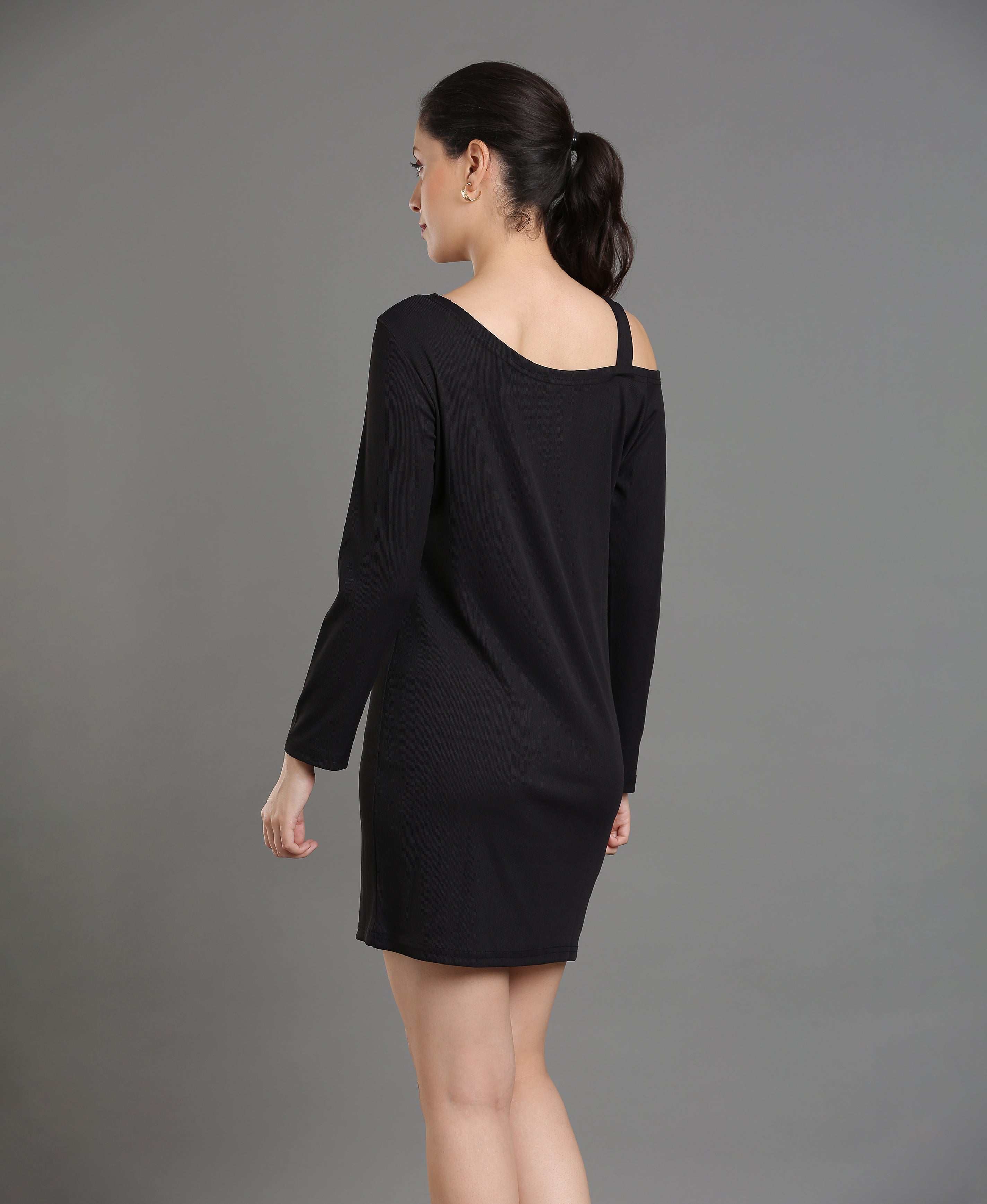 Noir Rib Round Dress For Women
