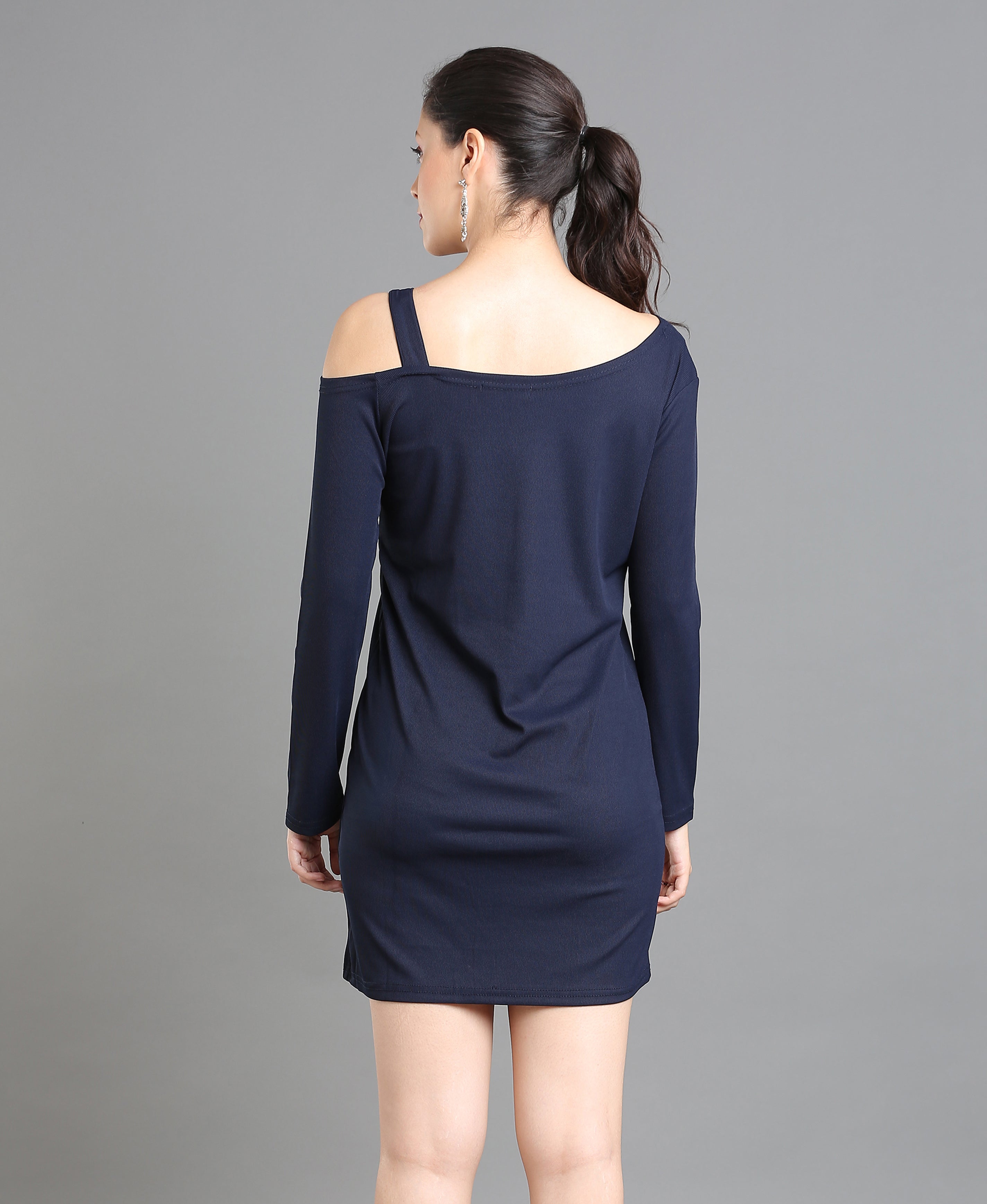 Navy Rib Round Dress For Women