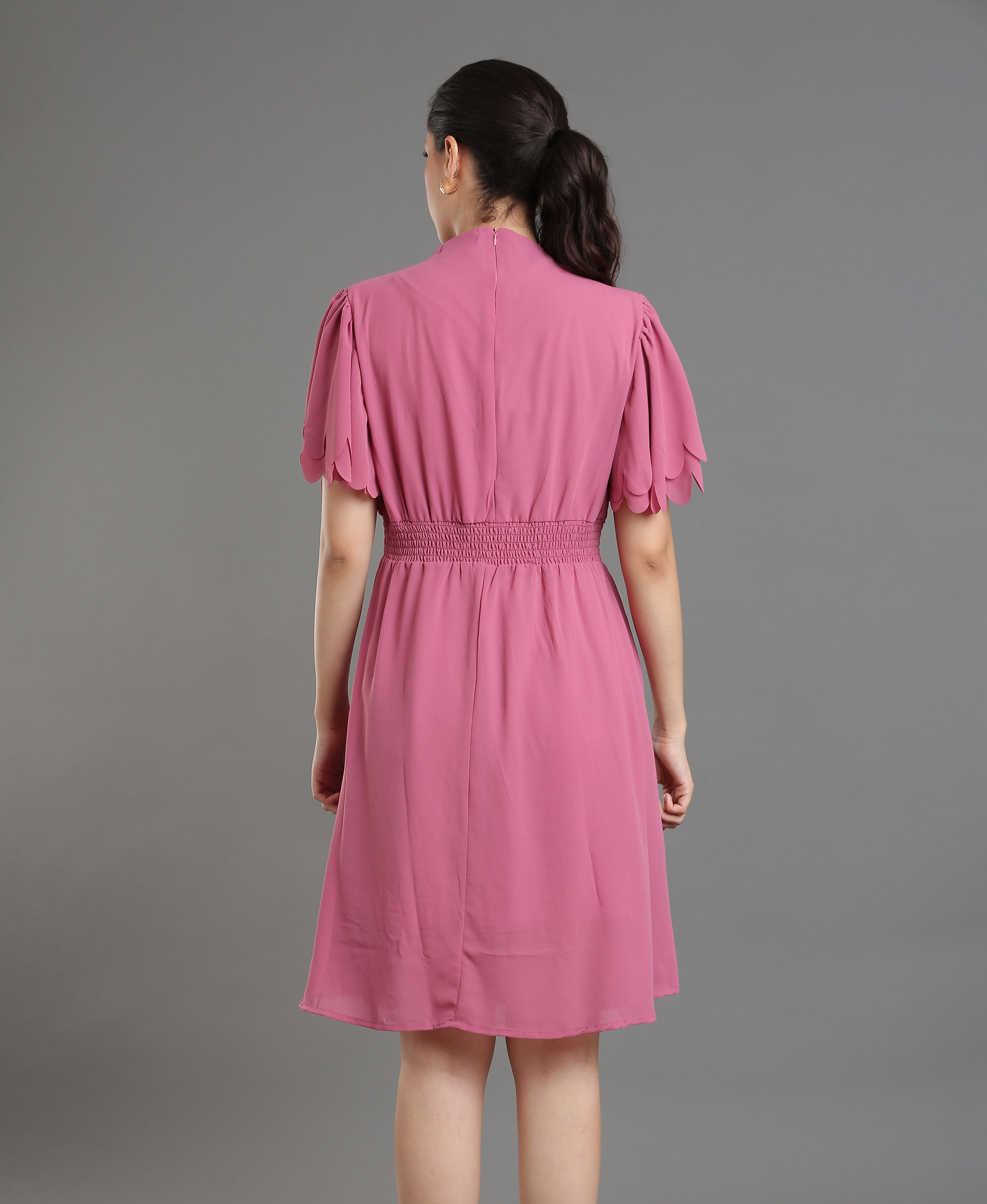 Onion Solid Round Cotton Dress For Women